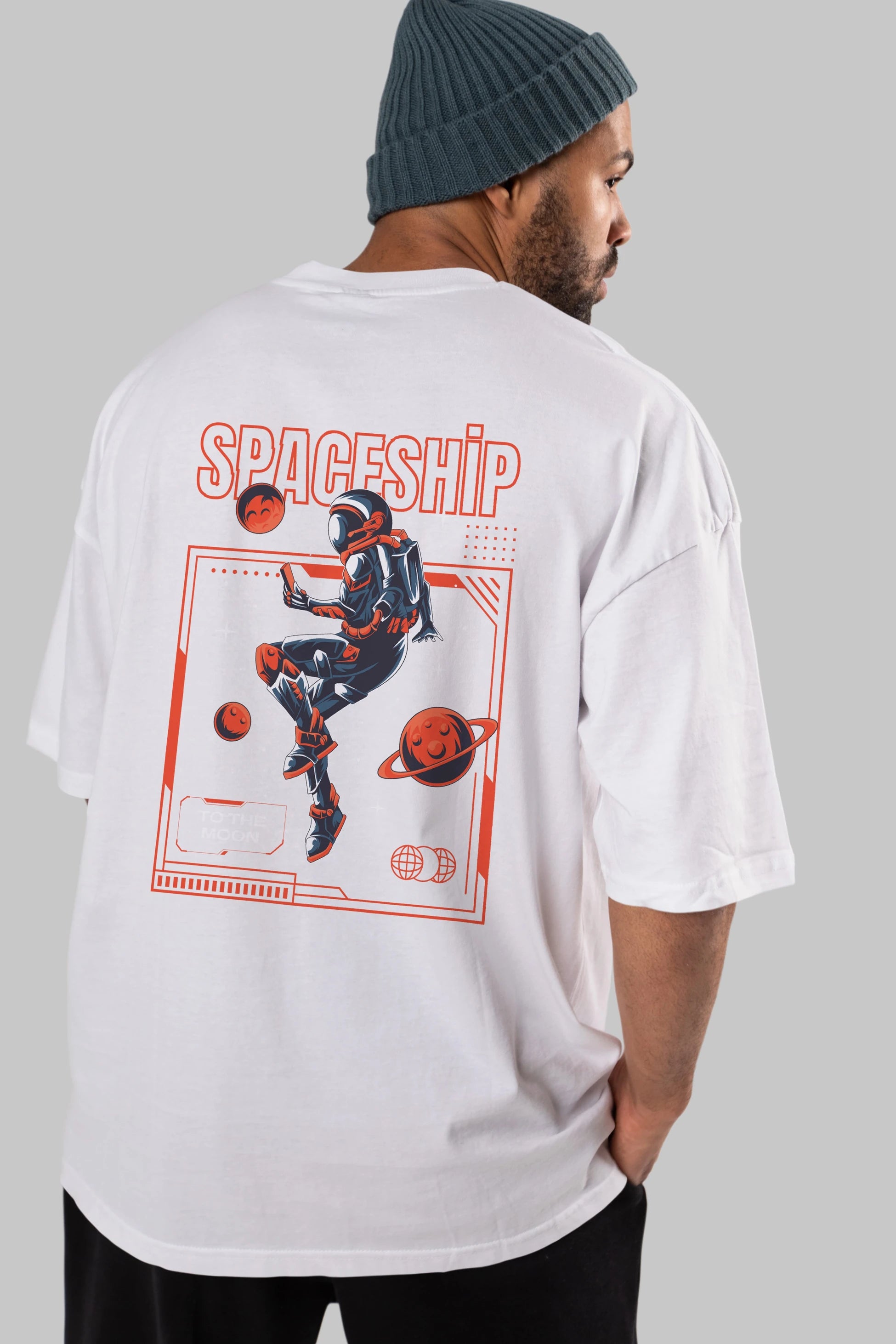 Spaceship Arka Baskılı Oversize t-shirt Erkek Kadın Unisex
