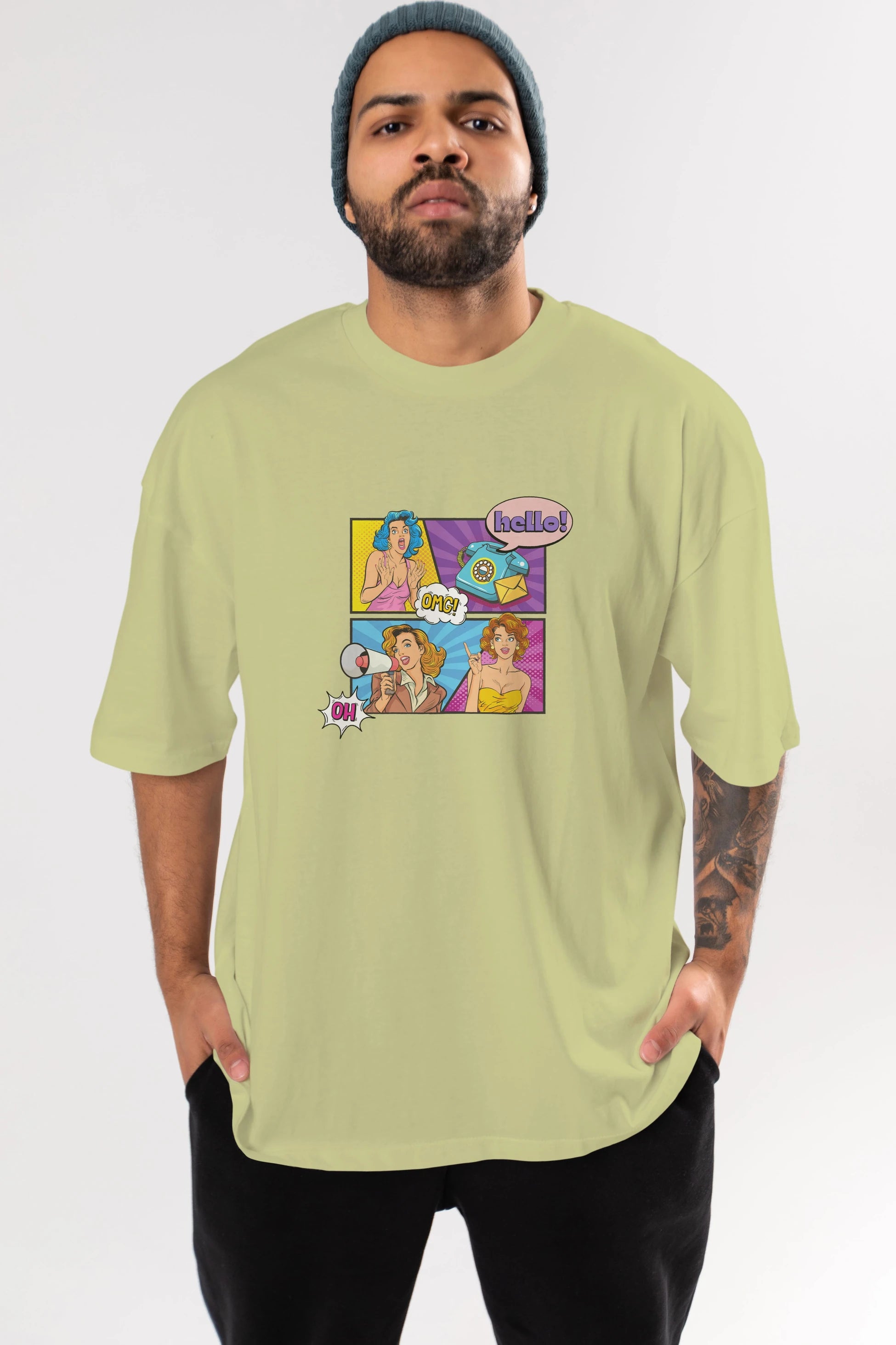 Hello OMG Ön Baskılı Oversize t-shirt Erkek Kadın Unisex