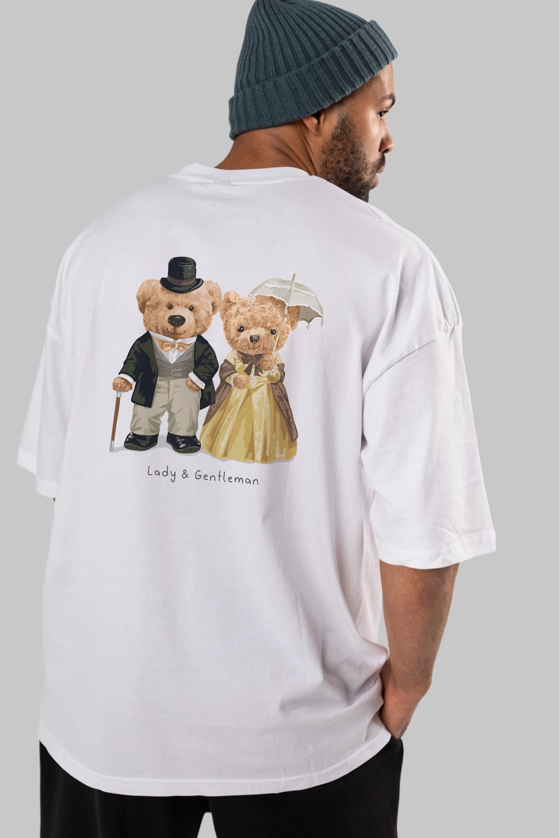Teddy Bear Couple Arka Baskılı Oversize t-shirt Erkek Kadın Unisex %100 Pamuk