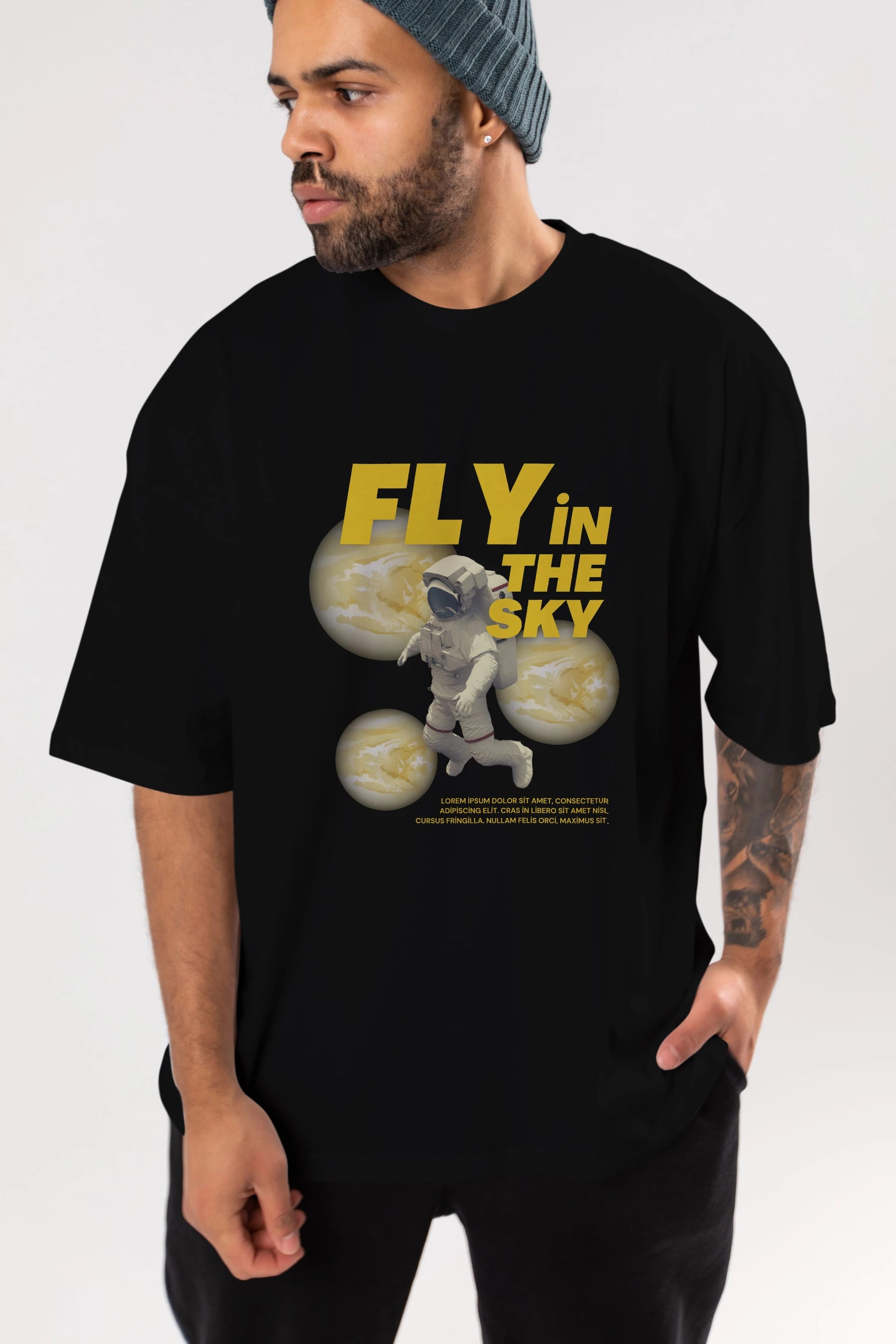 Fly in The Sky Ön Baskılı Oversize t-shirt Erkek Kadın Unisex