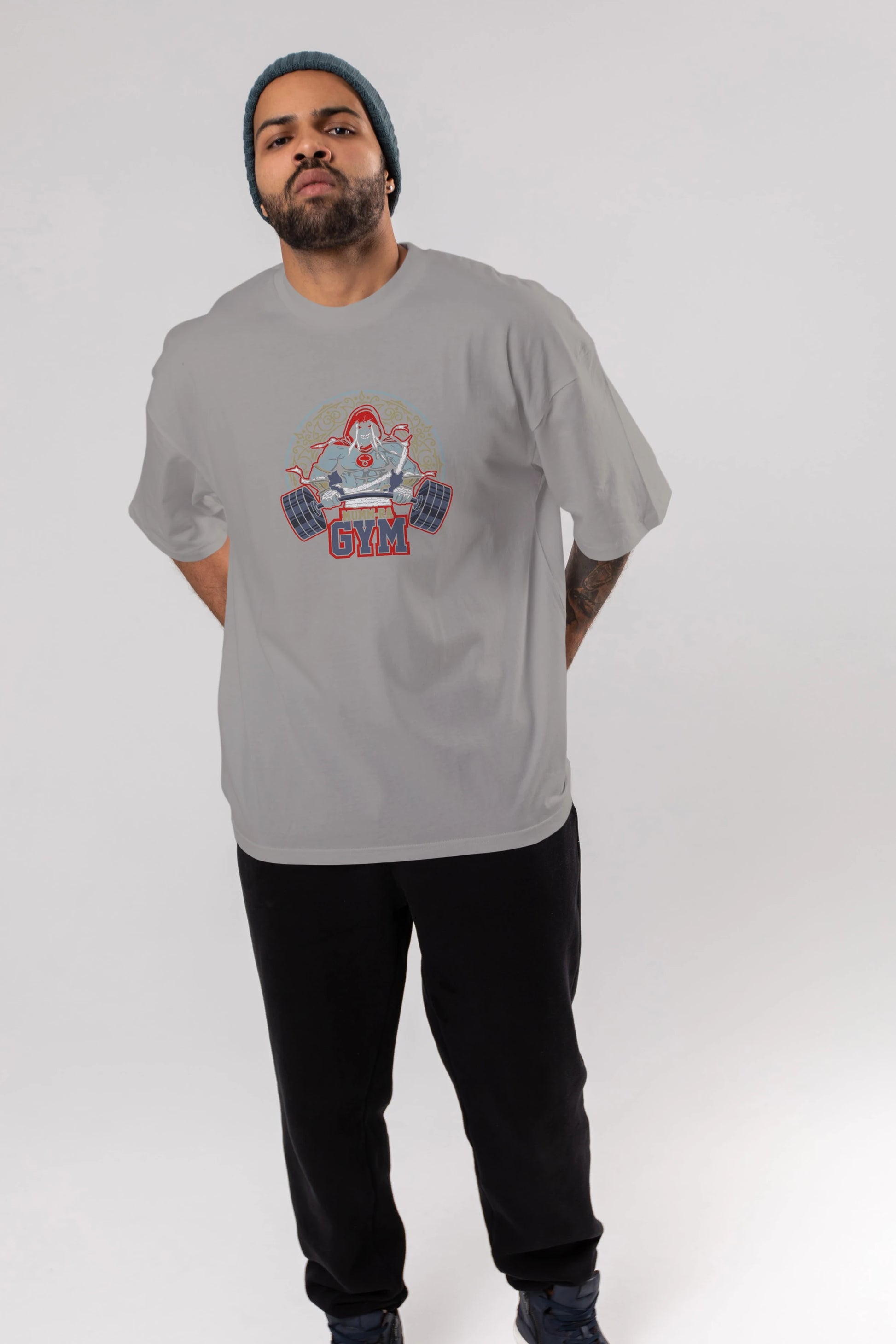 Mumm-ra GYM Ön Baskılı Oversize t-shirt Erkek Kadın Unisex %100 Pamuk Bisiklet Yaka tişort