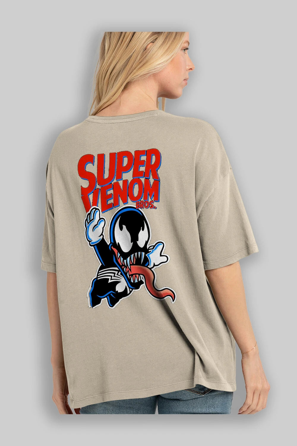 Super Venom Arka Baskılı Oversize t-shirt Erkek Kadın Unisex %100 Pamuk Bisiklet Yaka tişort