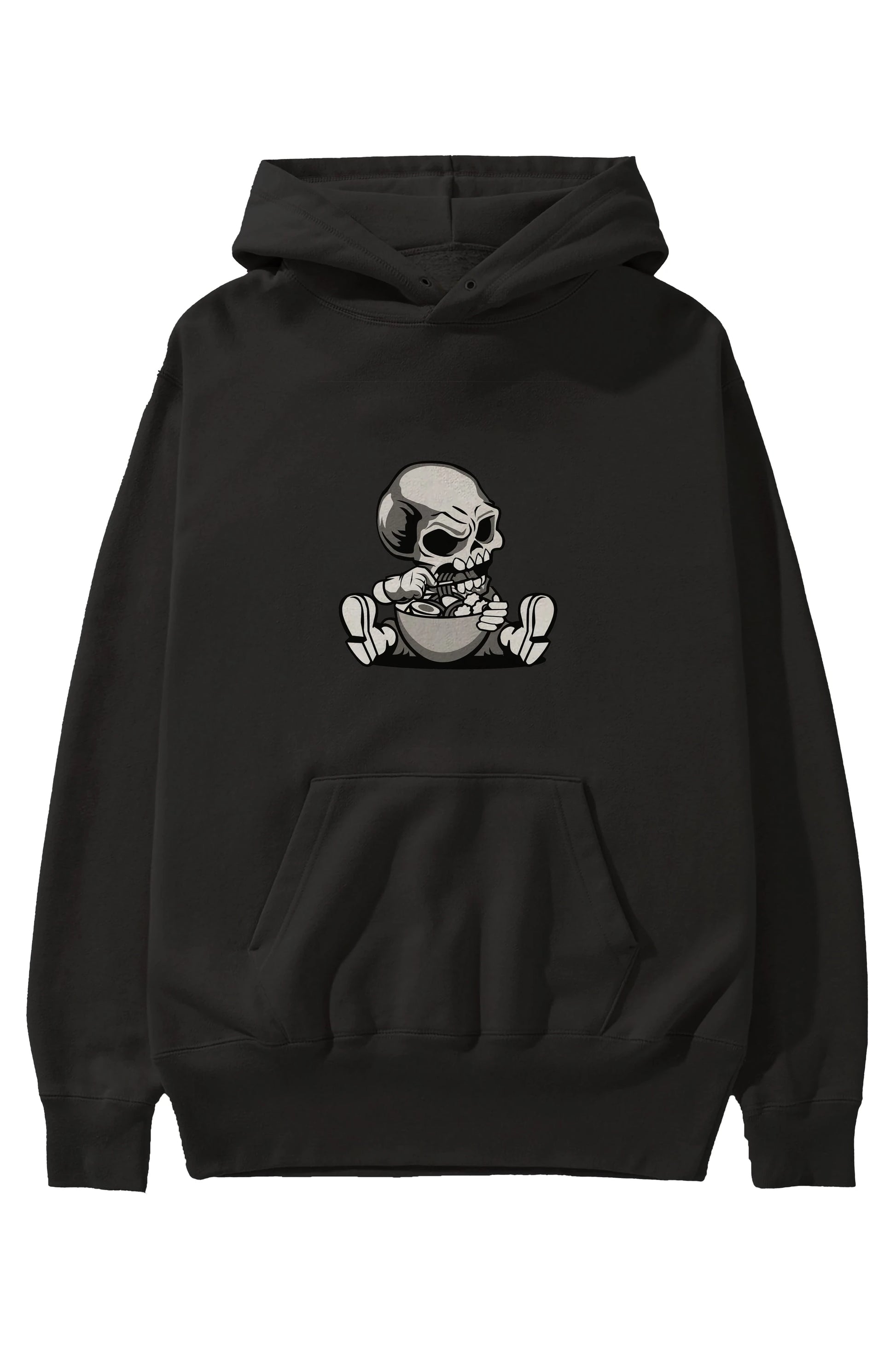 Skull Eat Ramen Ön Baskılı Hoodie Oversize Kapüşonlu Sweatshirt Erkek Kadın Unisex