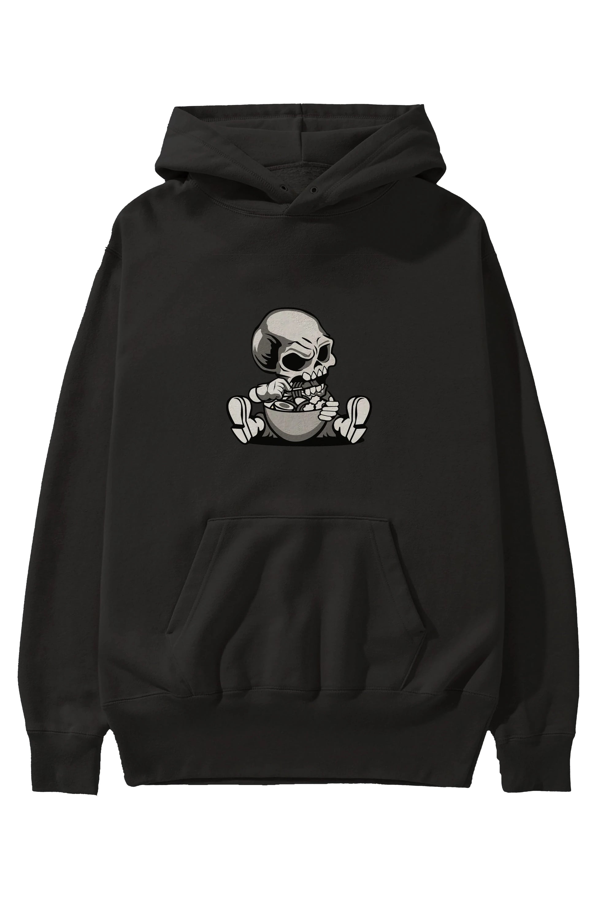 Skull Eat Ramen Ön Baskılı Hoodie Oversize Kapüşonlu Sweatshirt Erkek Kadın Unisex