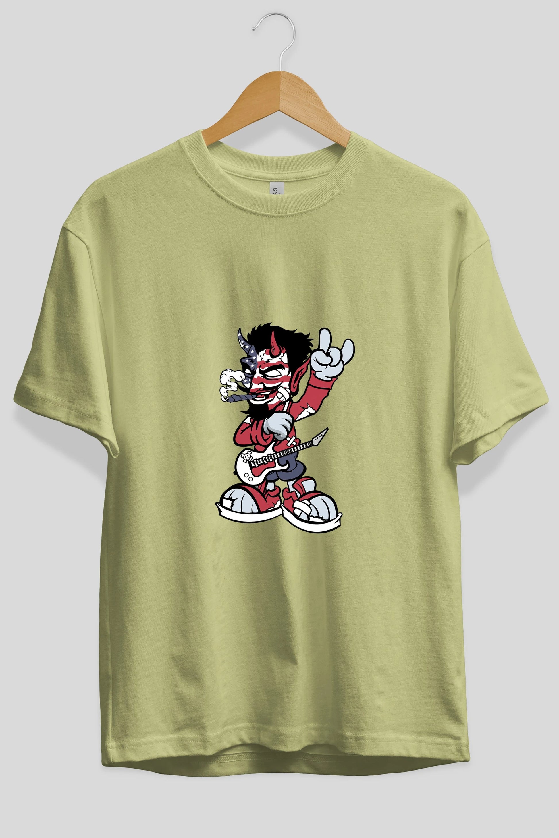 American Devil Rockstar Ön Baskılı Oversize t-shirt Erkek Kadın Unisex %100 Pamuk tişort