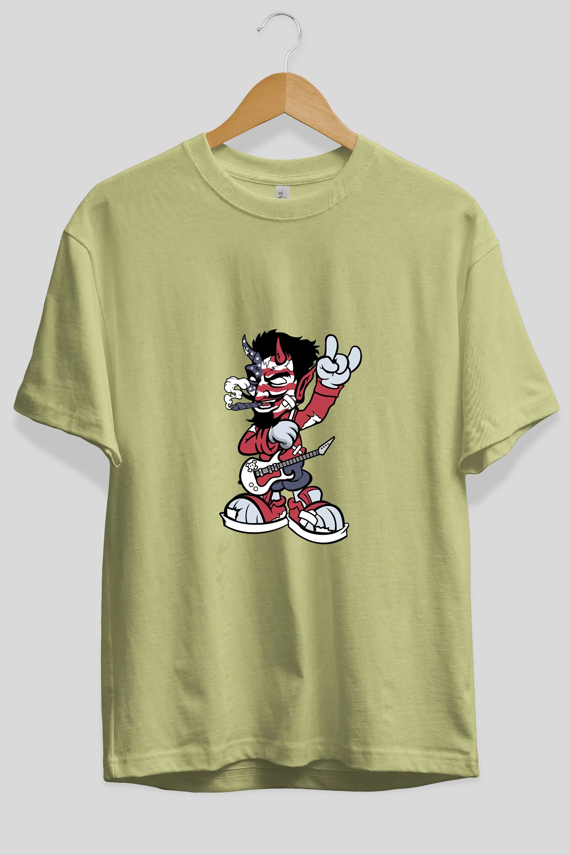 American Devil Rockstar Ön Baskılı Oversize t-shirt Erkek Kadın Unisex %100 Pamuk tişort