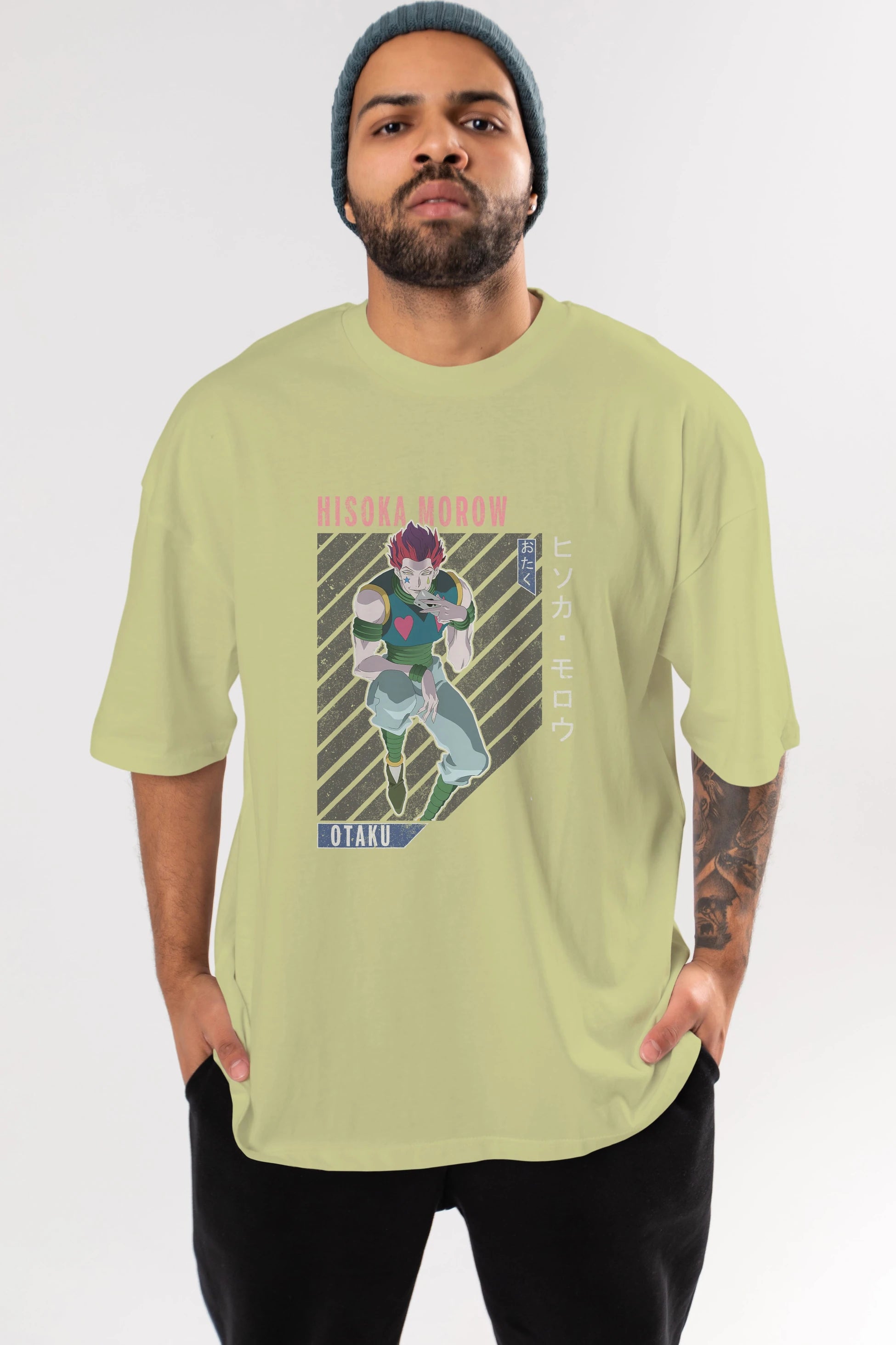 Hisoka Morow 2 2 Anime Ön Baskılı Oversize t-shirt %100 pamuk Erkek Kadın Unisex
