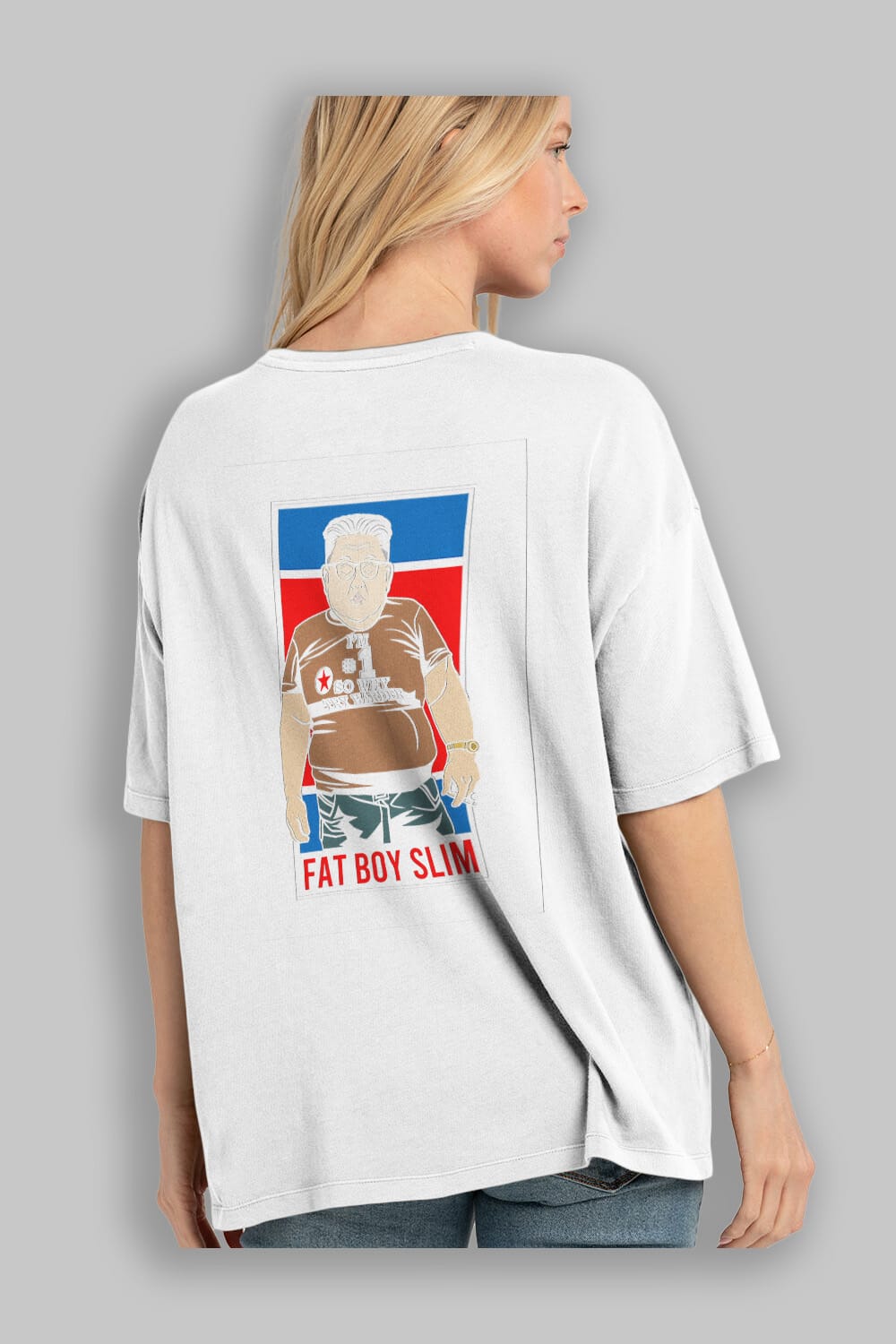Fat Boy Slim Kim Jong Un Arka Baskılı Oversize t-shirt Erkek Kadın Unisex %100 Pamuk tişort
