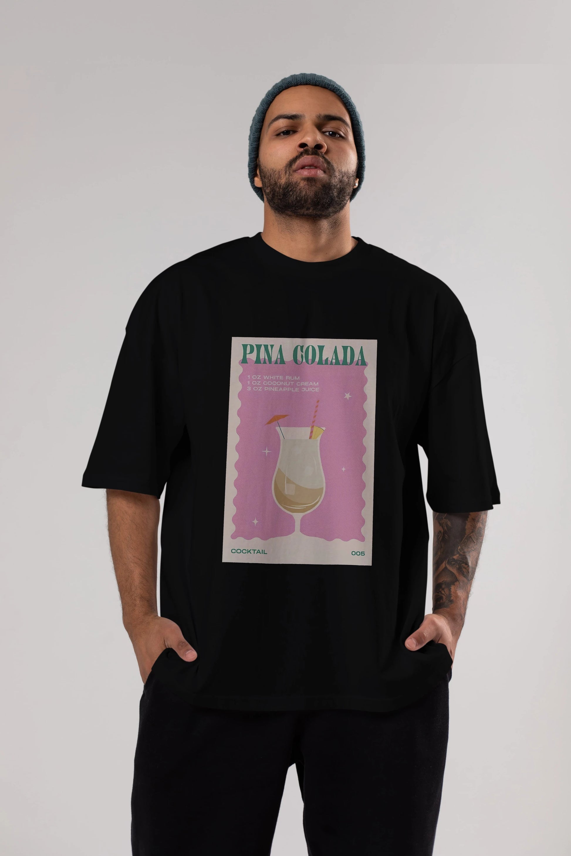 Pina Colada 3 Ön Baskılı Oversize t-shirt Erkek Kadın Unisex %100 Pamuk Bisiklet Yaka tişort