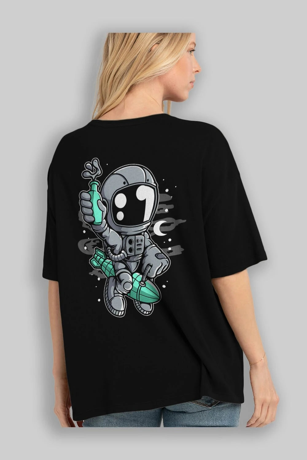 Astronaut Rocket Arka Baskılı Oversize t-shirt Erkek Kadın Unisex