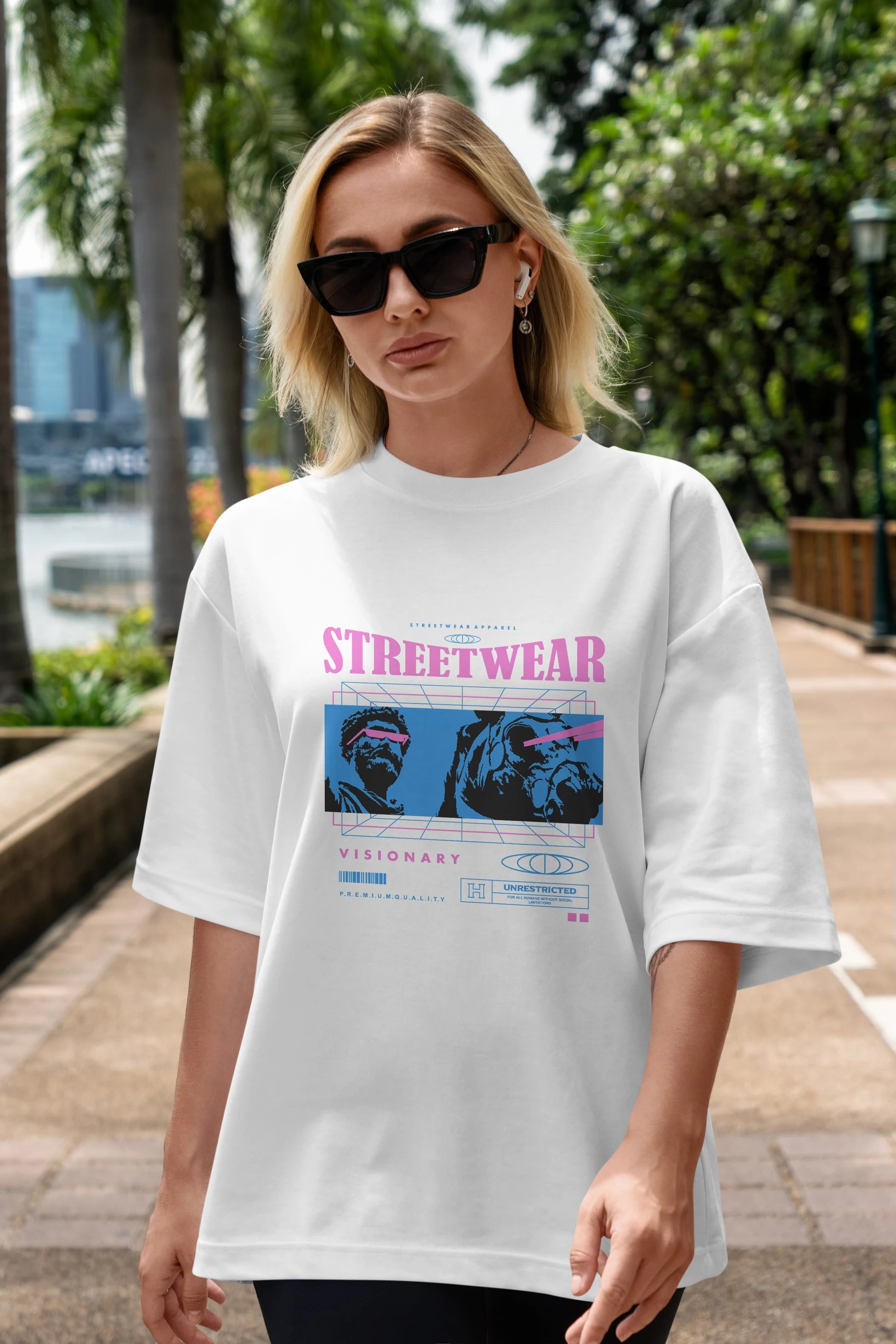 Streetwear Visionary Ön Baskılı Oversize t-shirt Erkek Kadın Unisex