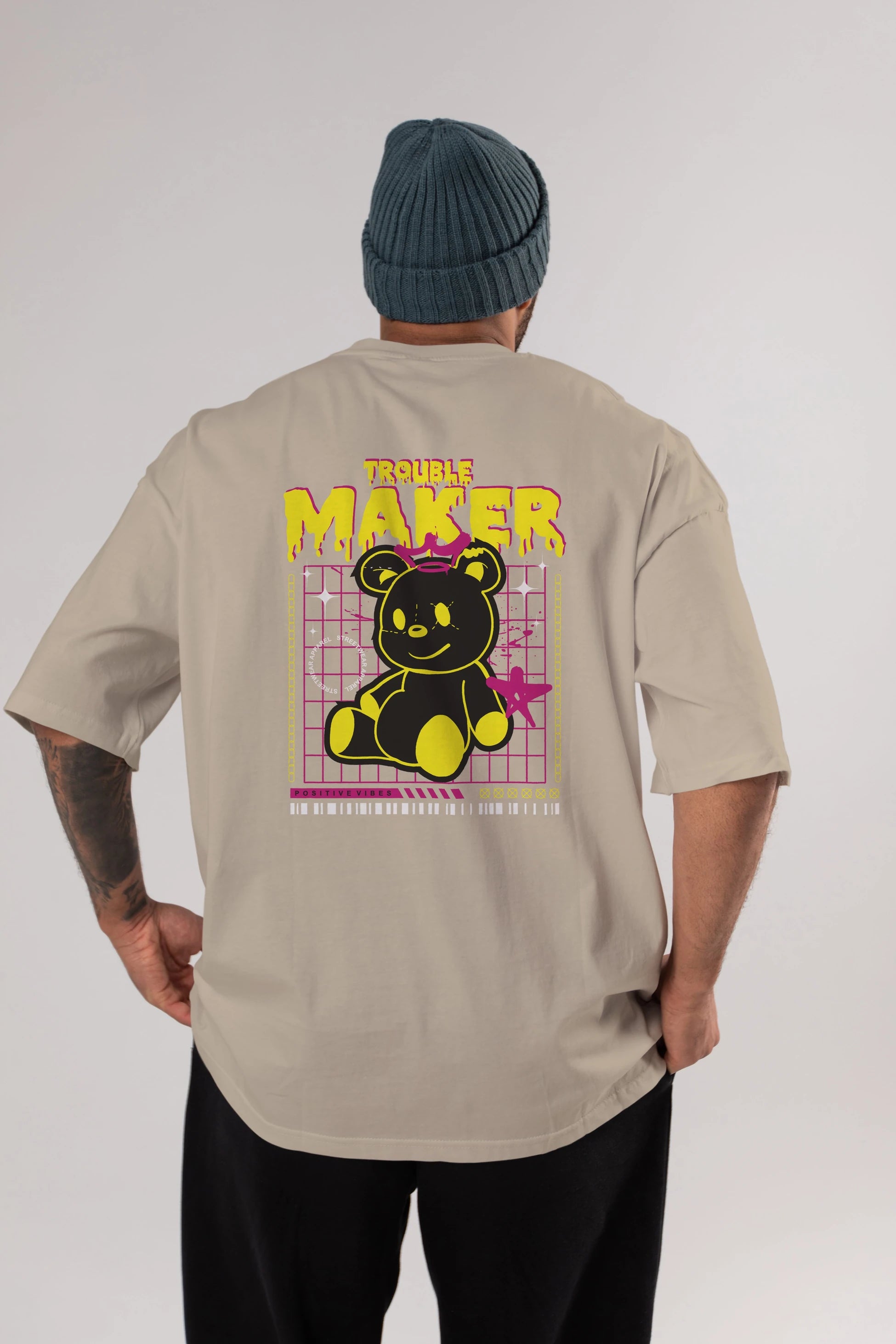 Teddy Bear Trouble Maker Arka Baskılı Oversize t-shirt Erkek Kadın Unisex