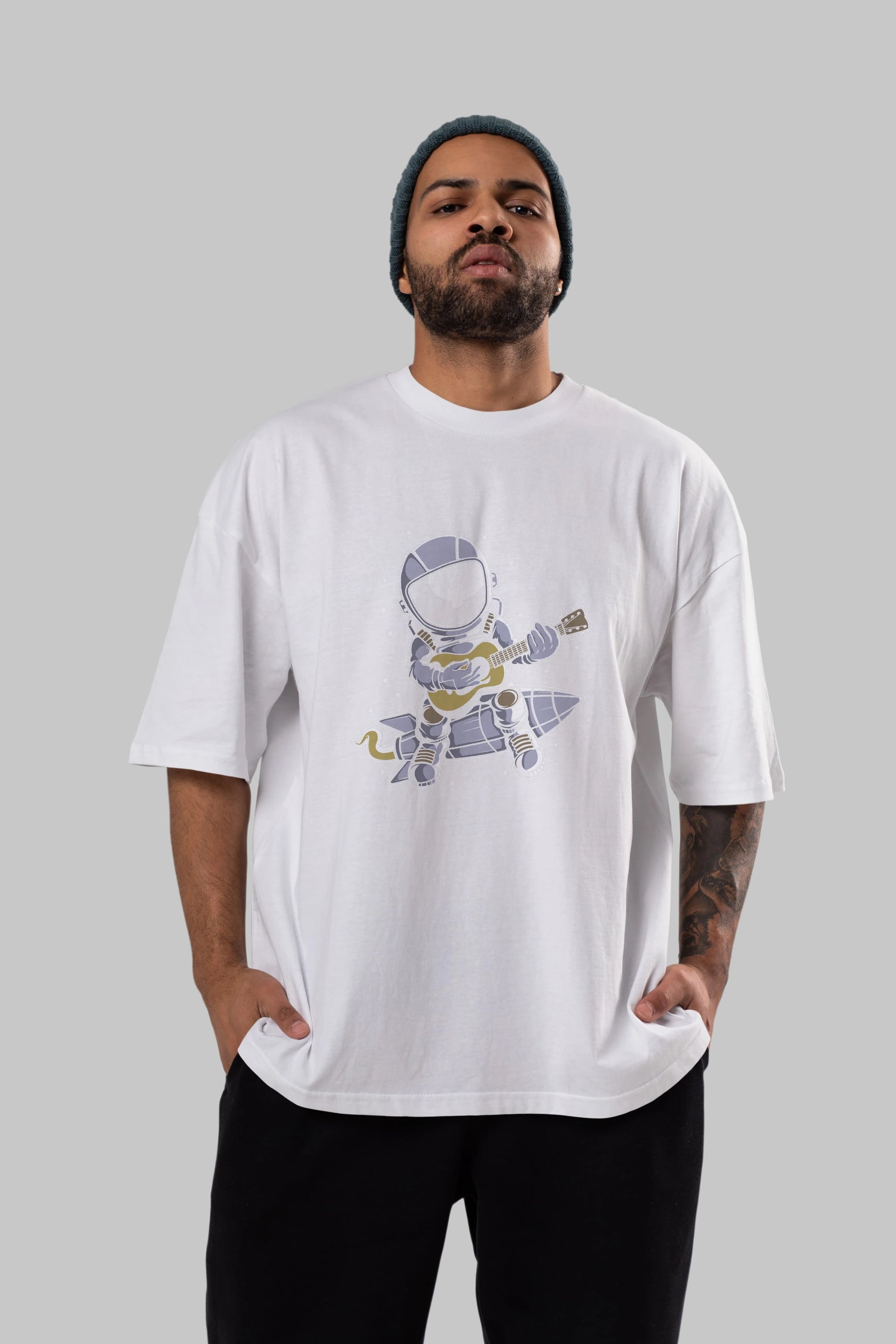 Astronaut Guitar (2) Ön Baskılı Oversize t-shirt Erkek Kadın Unisex