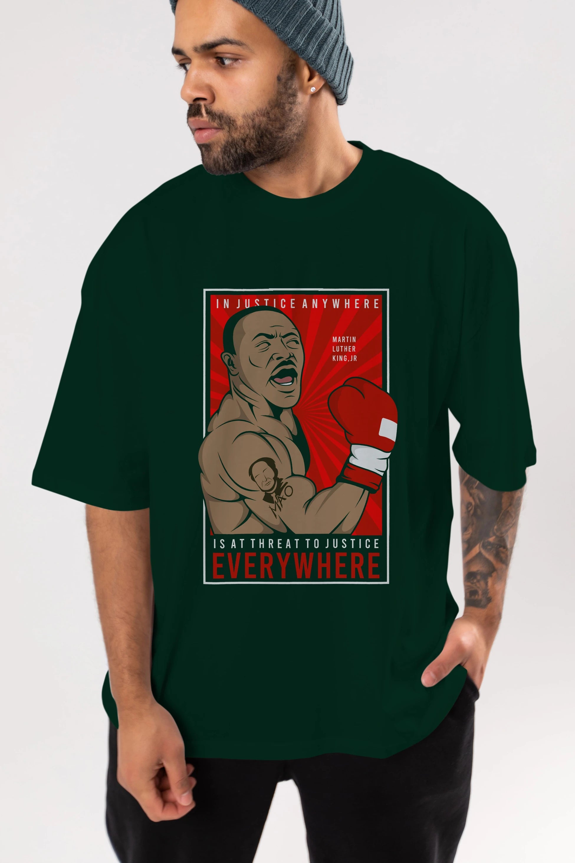 Luther King Boxer Ön Baskılı Oversize t-shirt Erkek Kadın Unisex %100 Pamuk tişort