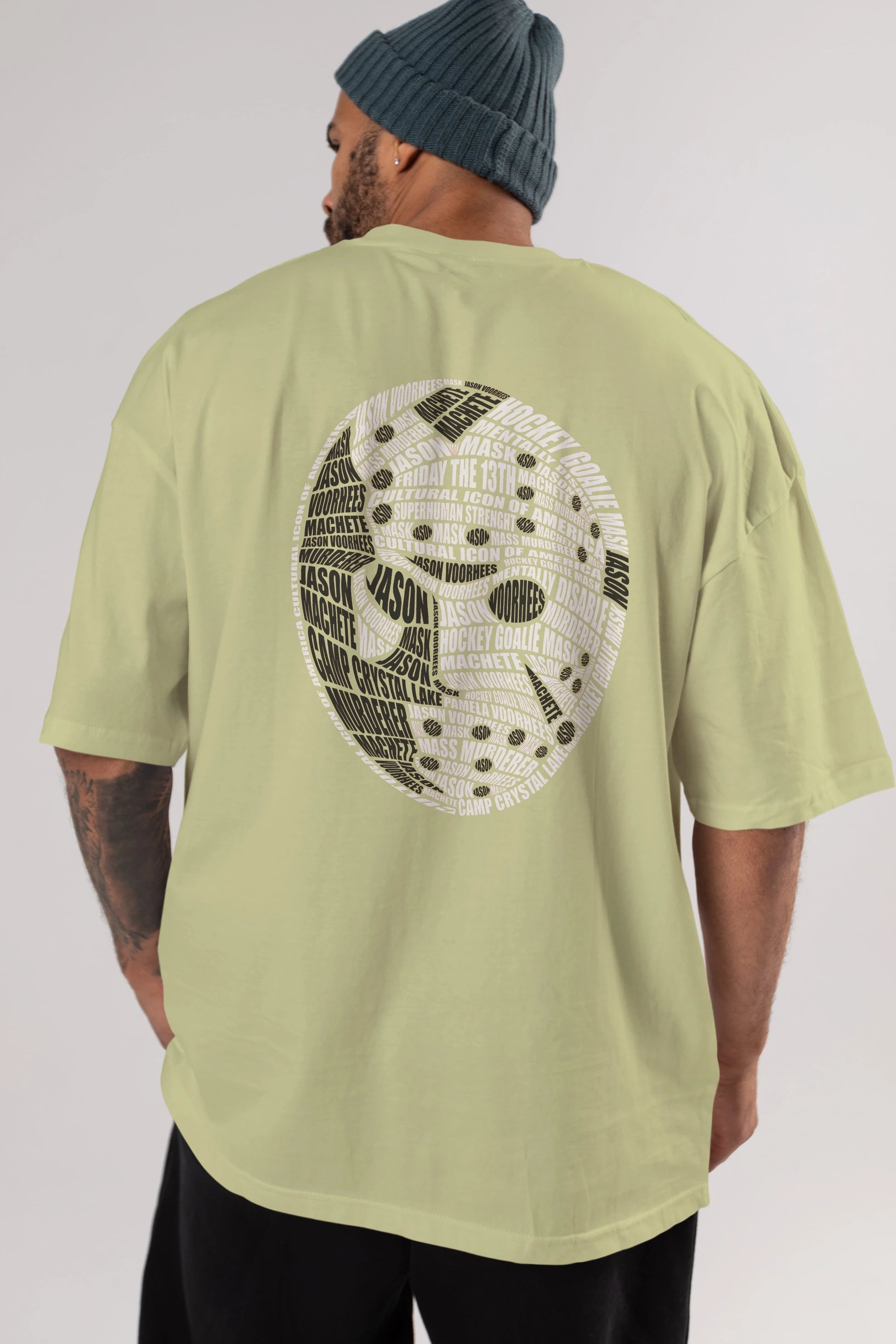 Jason Voorhees Calligram Arka Baskılı Oversize t-shirt %100 pamuk Erkek Kadın Unisex