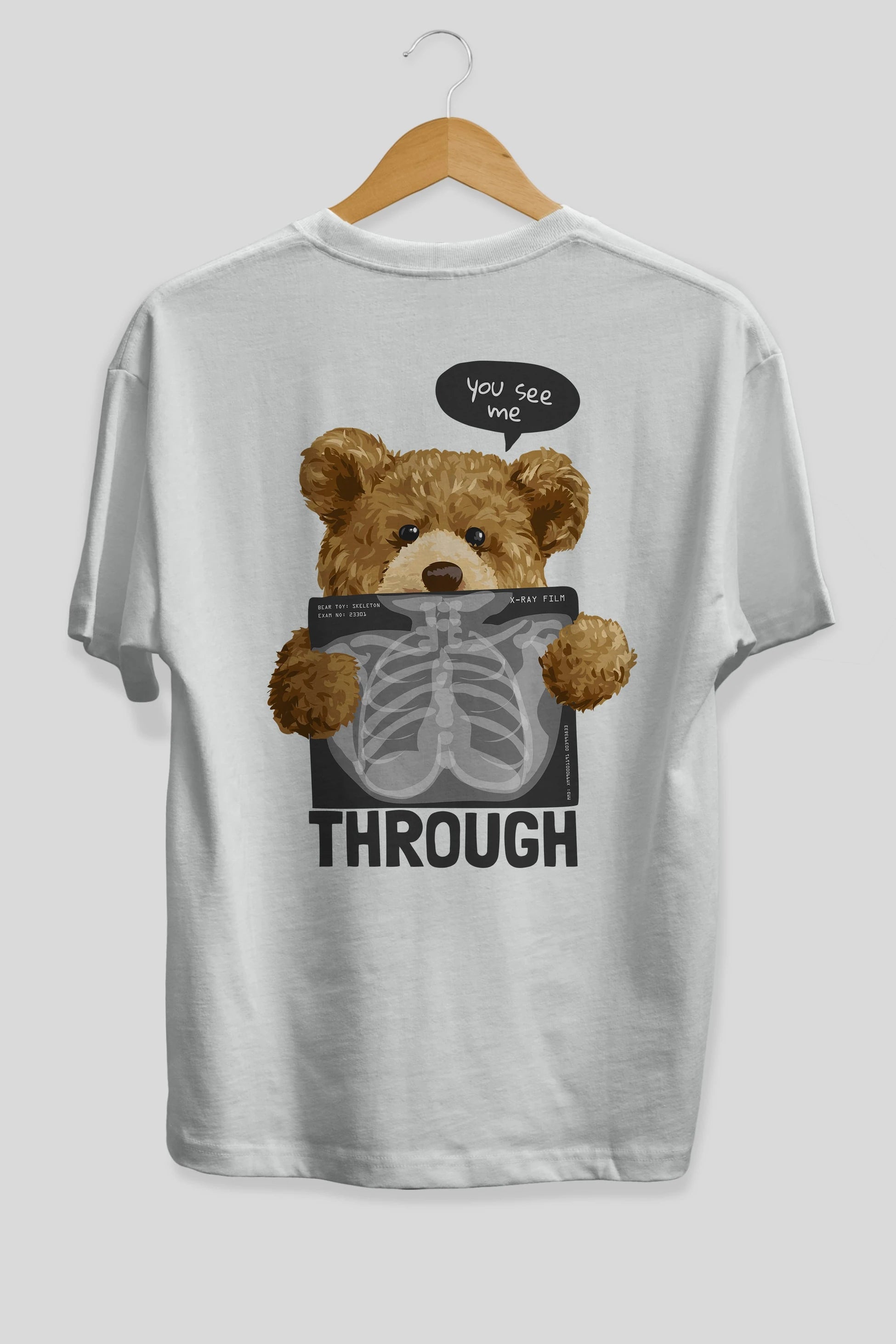 Teddy Bear Trough Arka Baskılı Oversize t-shirt Erkek Kadın Unisex %100 Pamuk