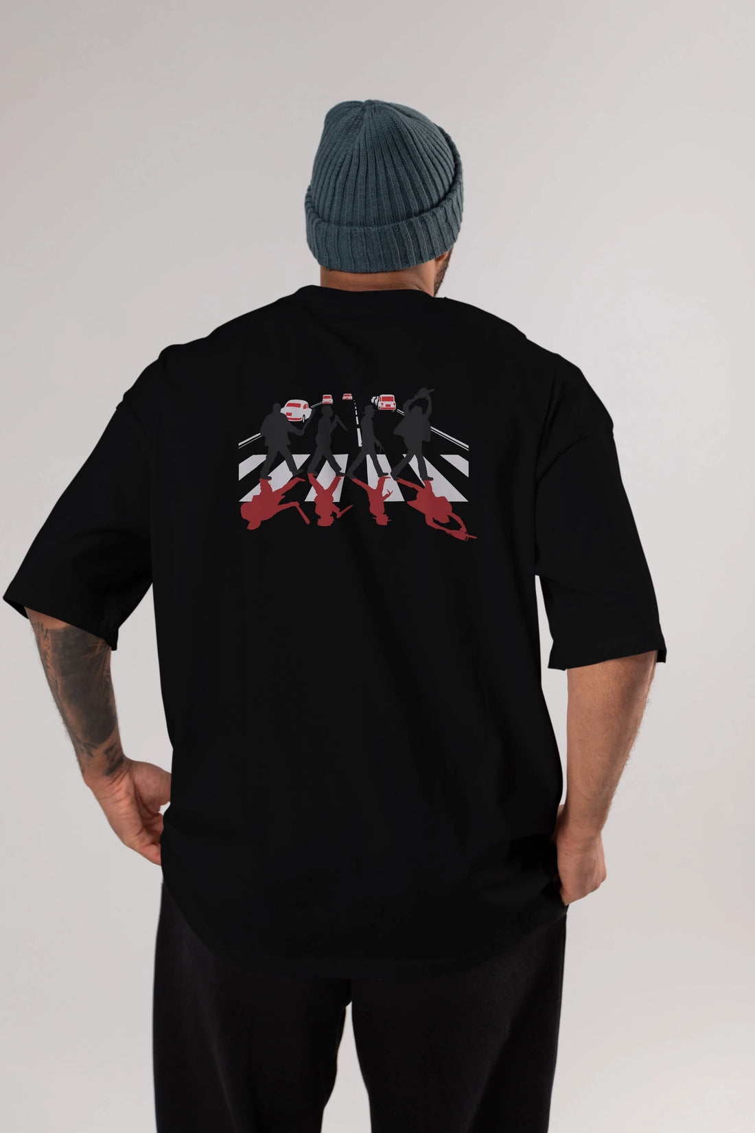 Abbey Road Killer Red Arka Baskılı Oversize t-shirt %100 pamuk Erkek Kadın Unisex