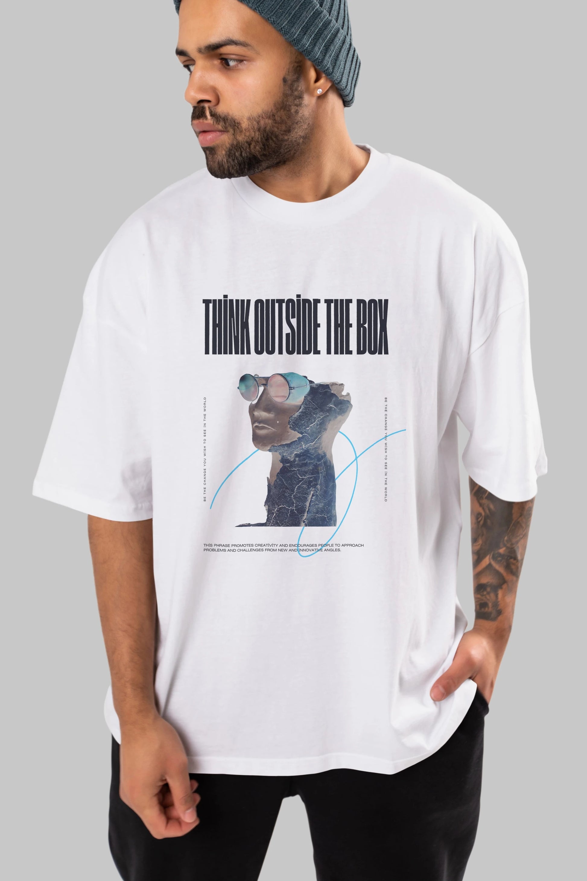 Think Outside The Box Ön Baskılı Oversize t-shirt Erkek Kadın Unisex