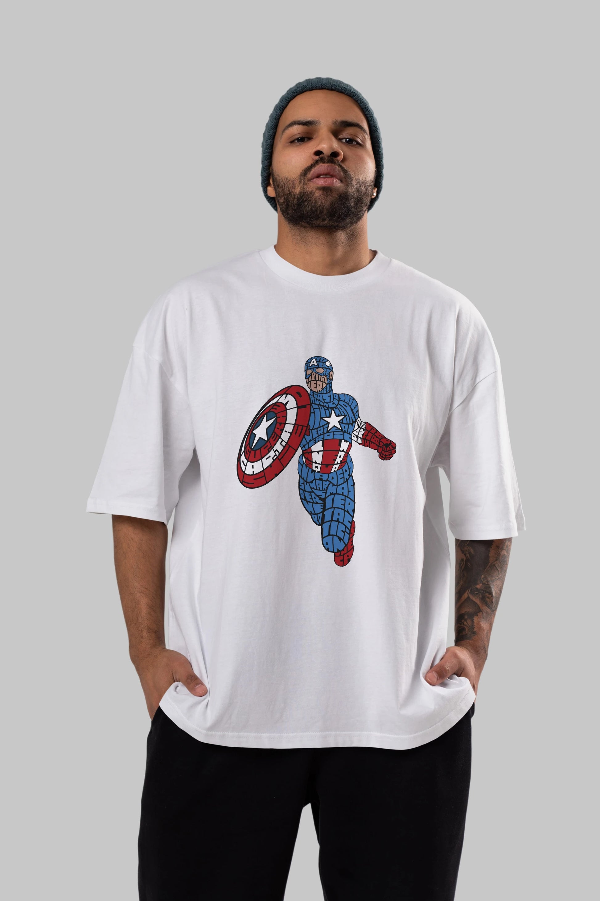 Star and Stripes Hero Ön Baskılı Oversize t-shirt %100 pamuk Erkek Kadın Unisex