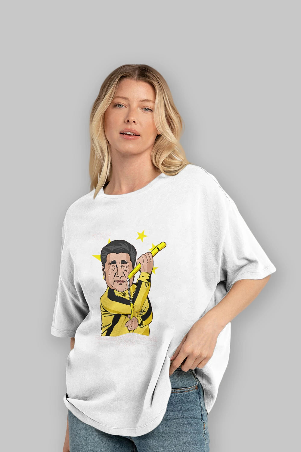 Xi Jinping Bruce Lee Ön Baskılı Oversize t-shirt Erkek Kadın Unisex %100 Pamuk tişort
