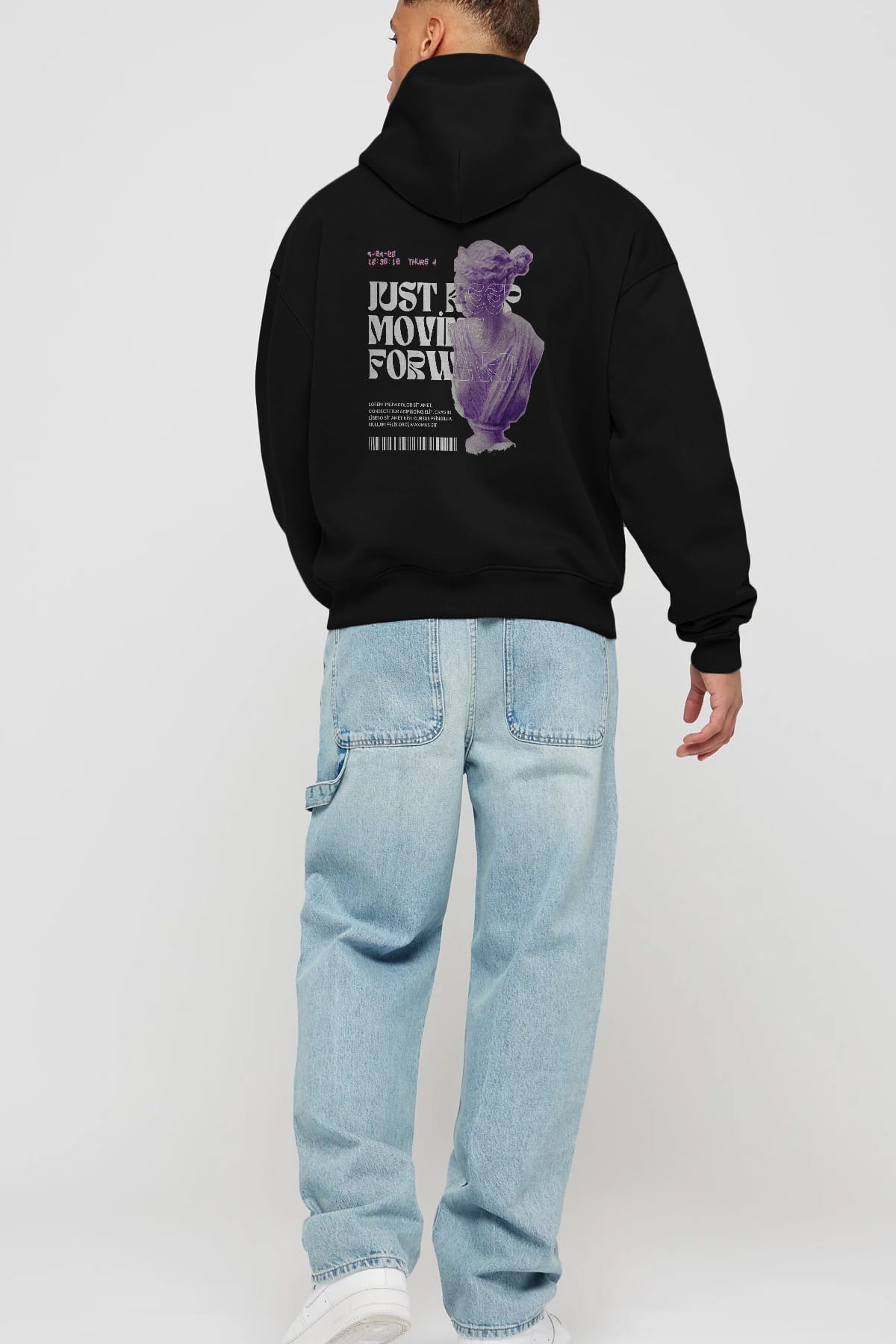 Just Keep Moving Forward Yazılı Arka Baskılı Oversize Hoodie Kapüşonlu Sweatshirt Erkek Kadın Unisex