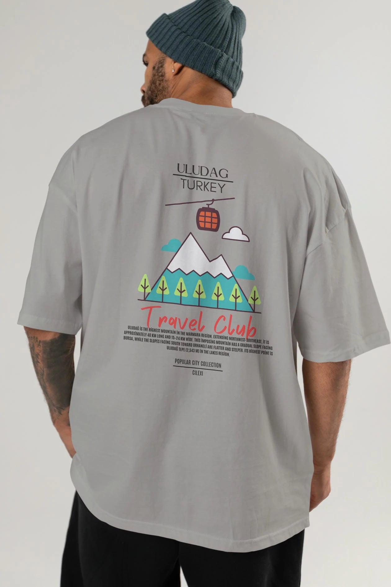 Uludağ Turkey Arka Baskılı Oversize t-shirt Erkek Kadın Pamuk Bisiklet Yaka tişort
