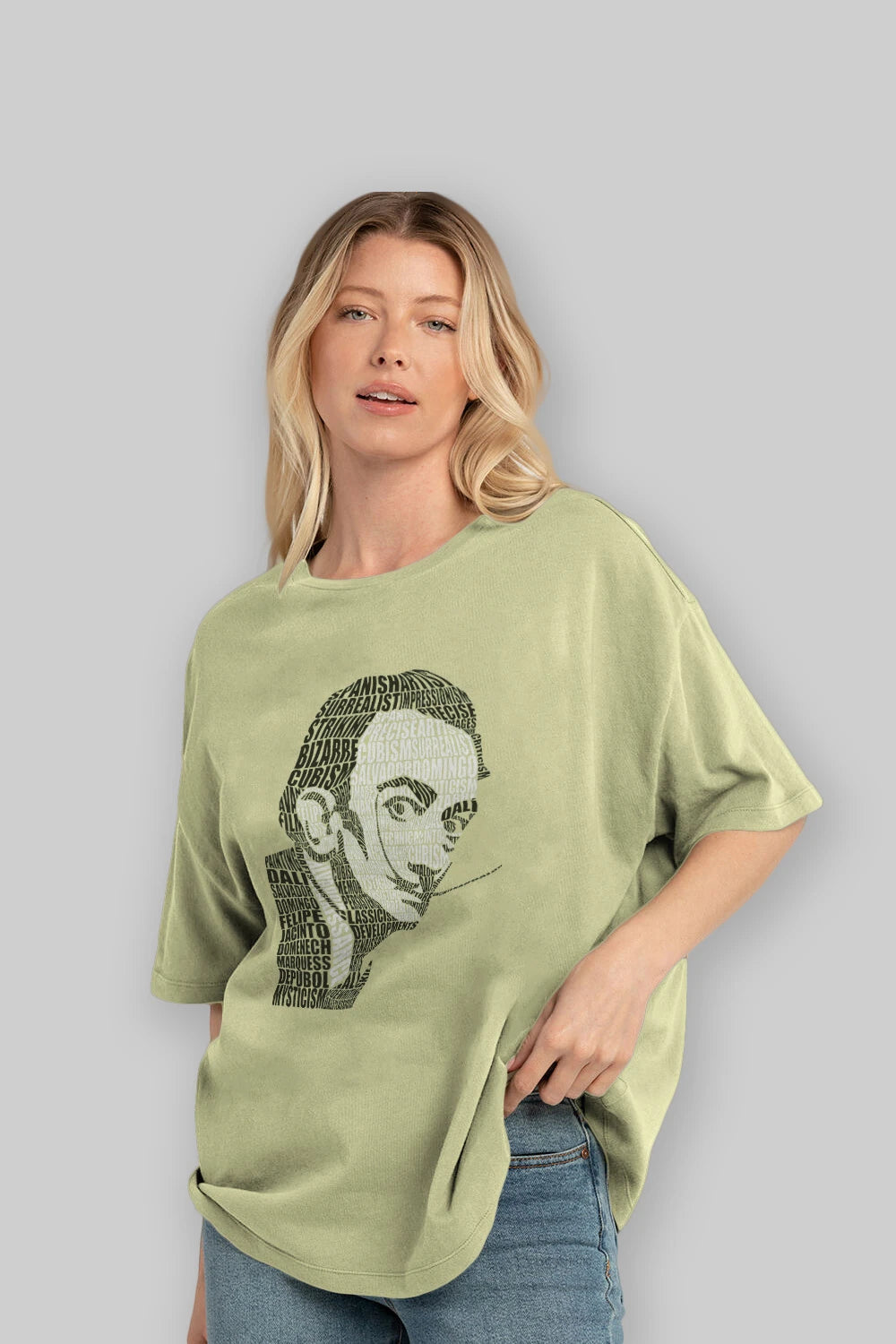 Salvador Dali Calligram Ön Baskılı Oversize t-shirt %100 pamuk Erkek Kadın Unisex