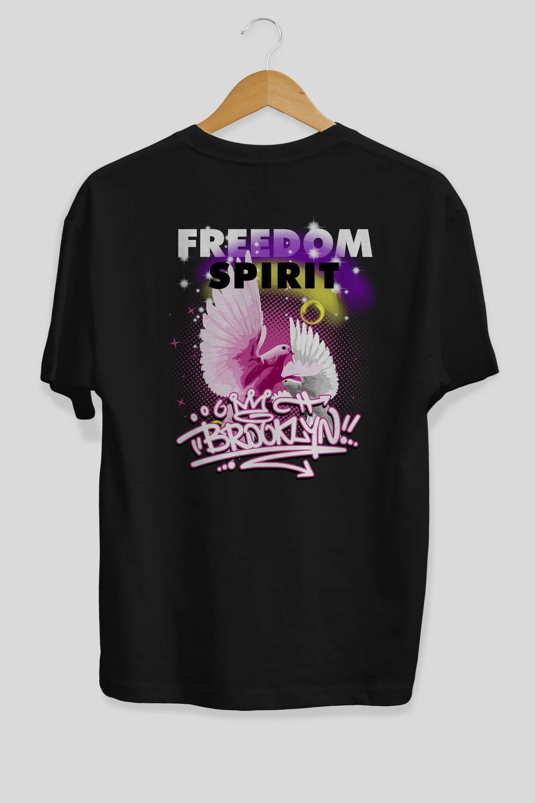 Freedom Spirit Brooklyn Arka Baskılı Oversize t-shirt Erkek Kadın Unisex
