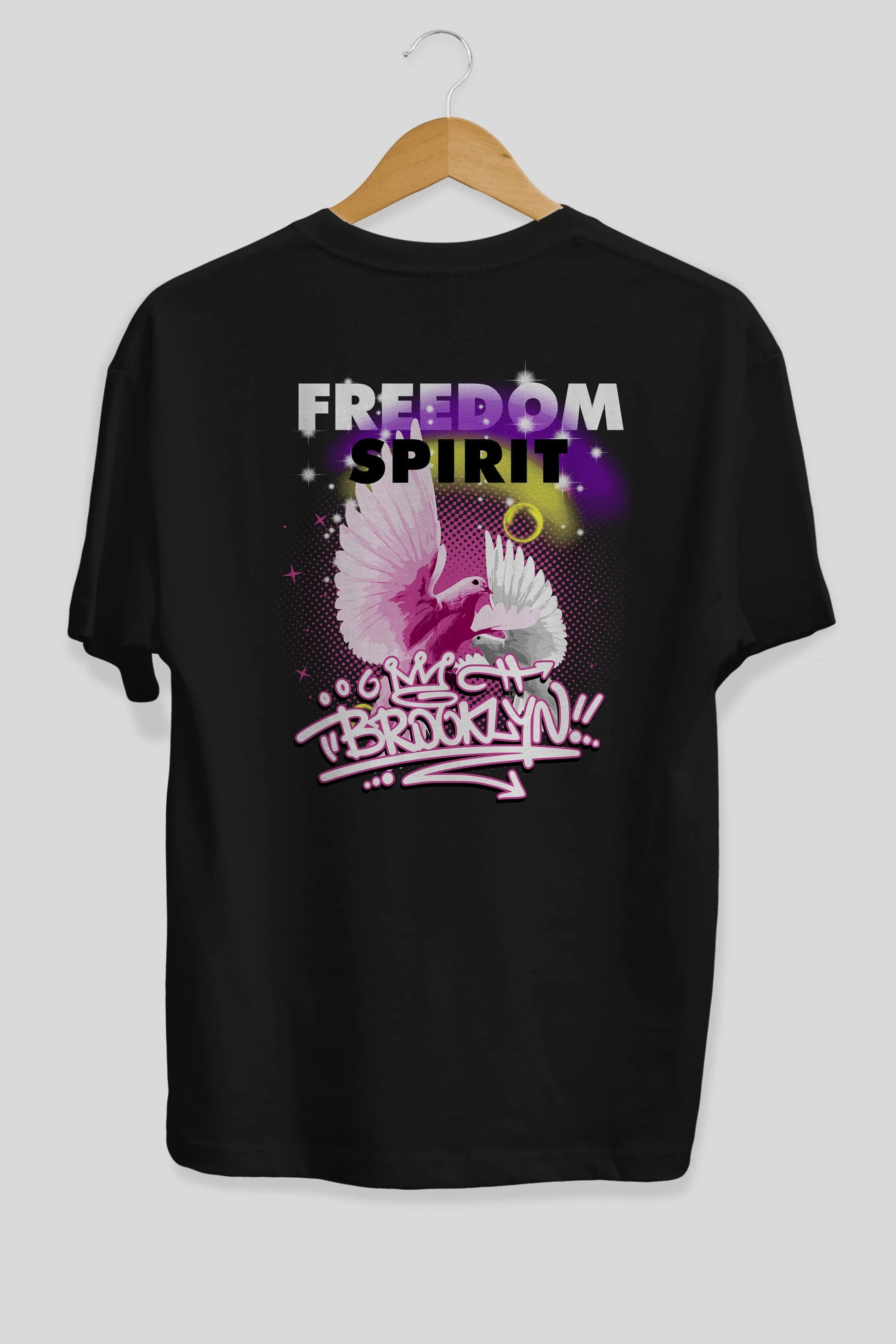Freedom Spirit Brooklyn Arka Baskılı Oversize t-shirt Erkek Kadın Unisex