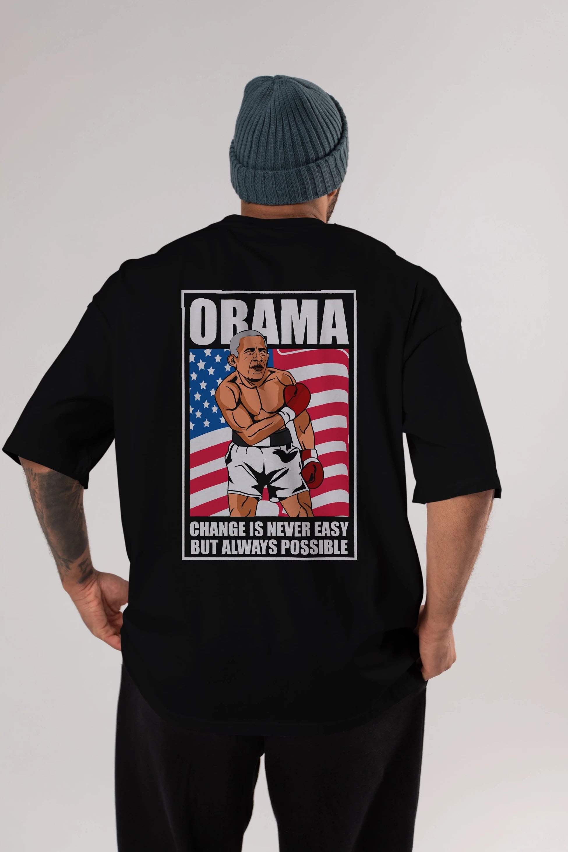 Obama Arka Baskılı Oversize t-shirt Erkek Kadın Unisex %100 Pamuk tişort