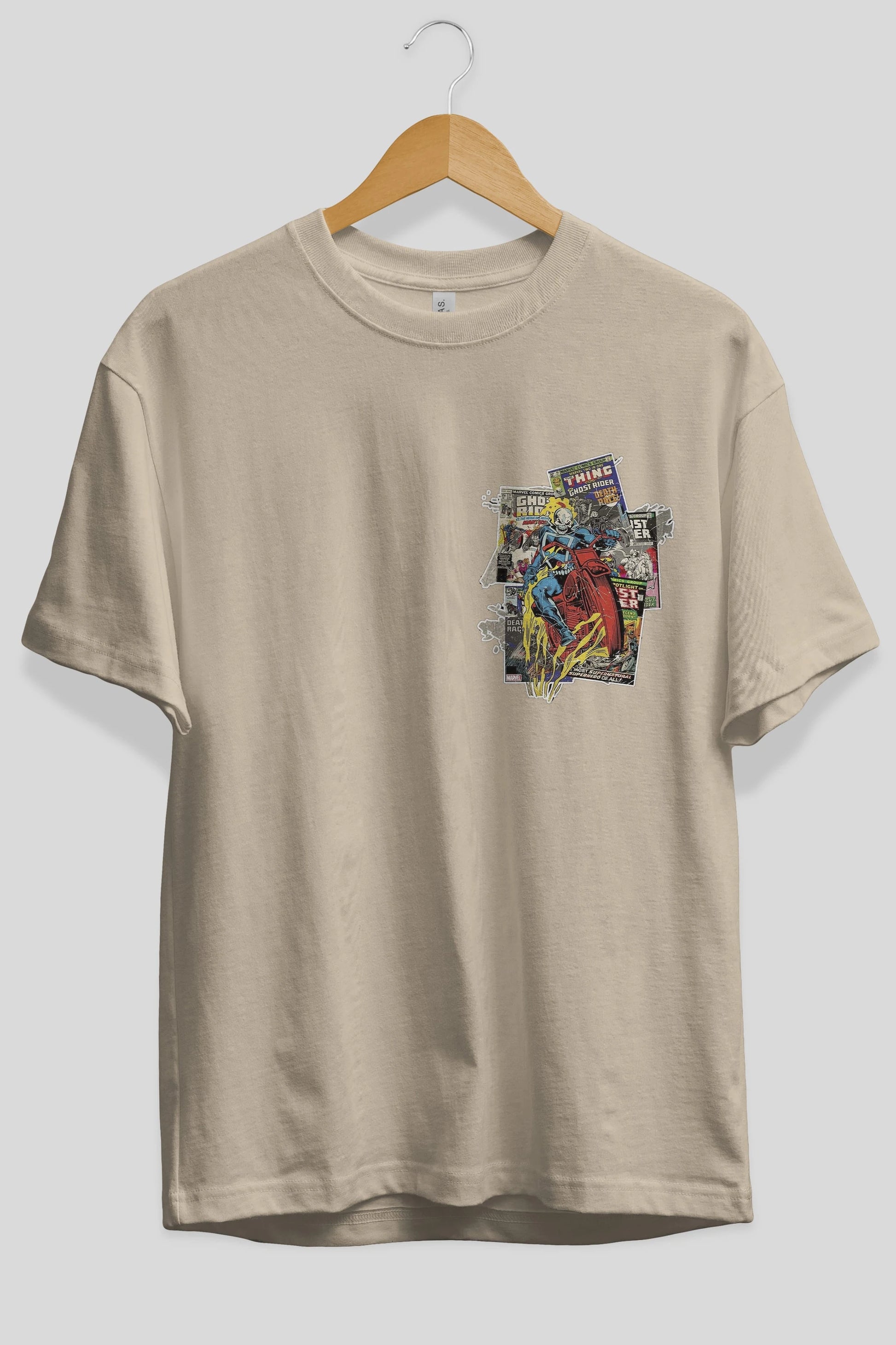 Ghost Rider Ön Sol Baskılı Oversize t-shirt Erkek Kadın Unisex %100 Pamuk Bisiklet Yaka tişort