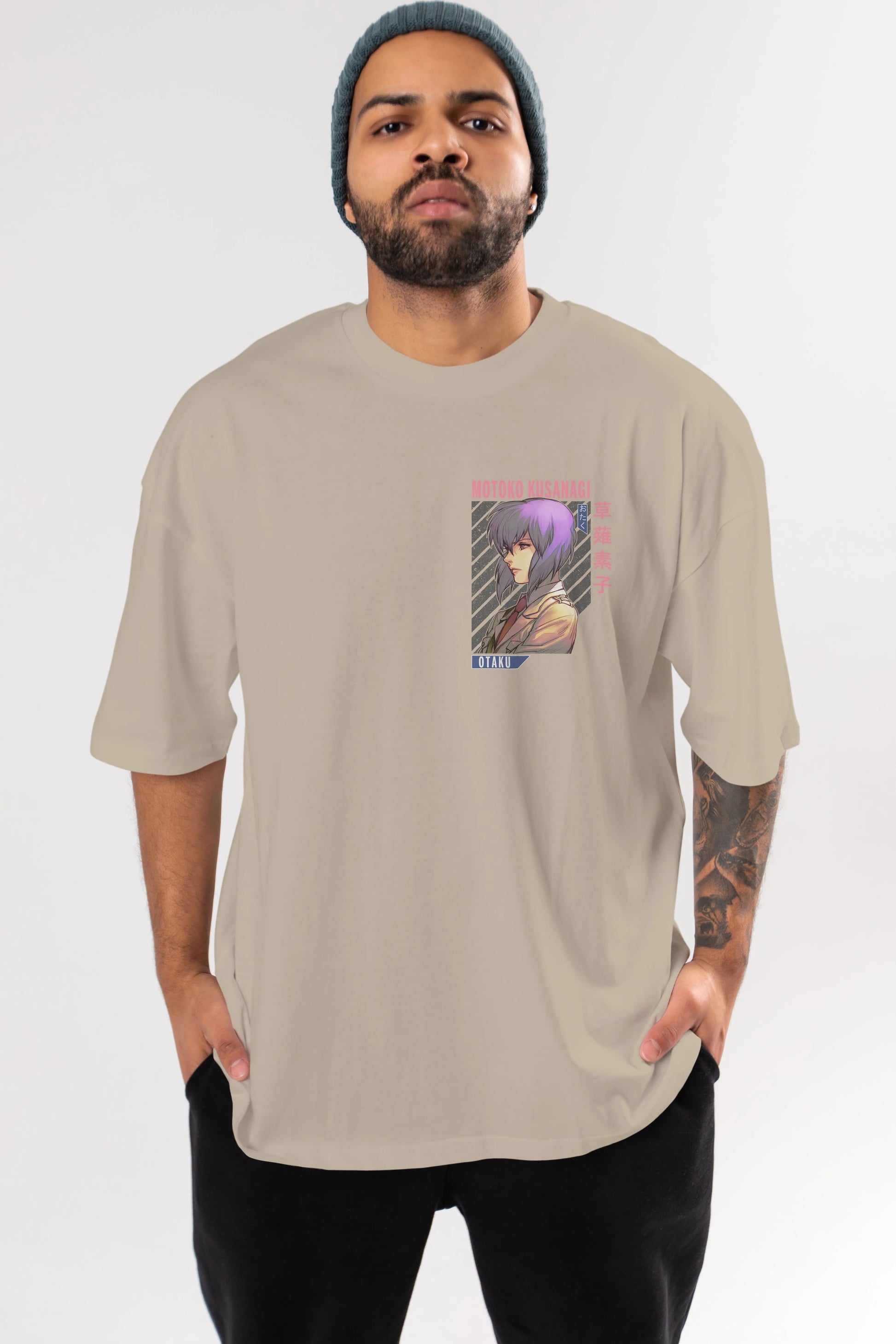 Motoko Kusanagi 4 Ön Sol Baskılı Oversize t-shirt Erkek Kadın Unisex %100 Pamuk Bisiklet Yaka tişort