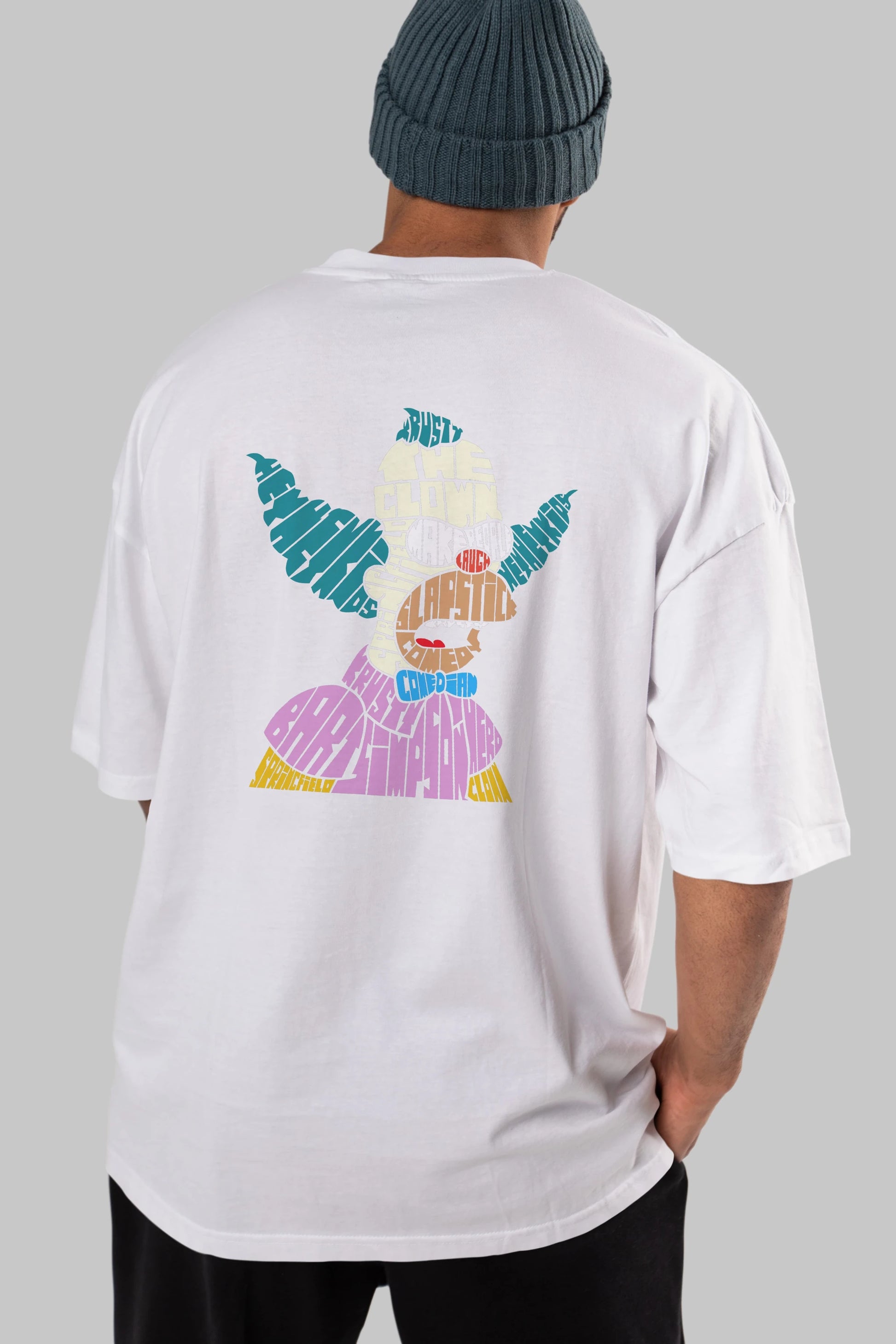 Krusty Clown Arka Baskılı Oversize t-shirt %100 pamuk Erkek Kadın Unisex