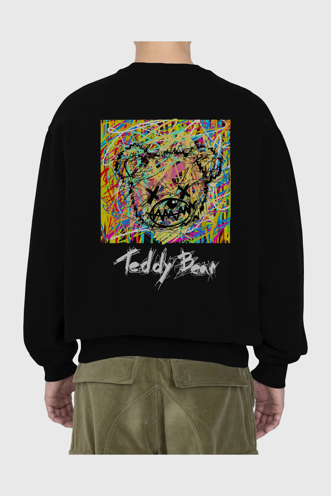 Teddy Bear 3 Arka Baskılı Oversize Sweatshirt Erkek Kadın Unisex