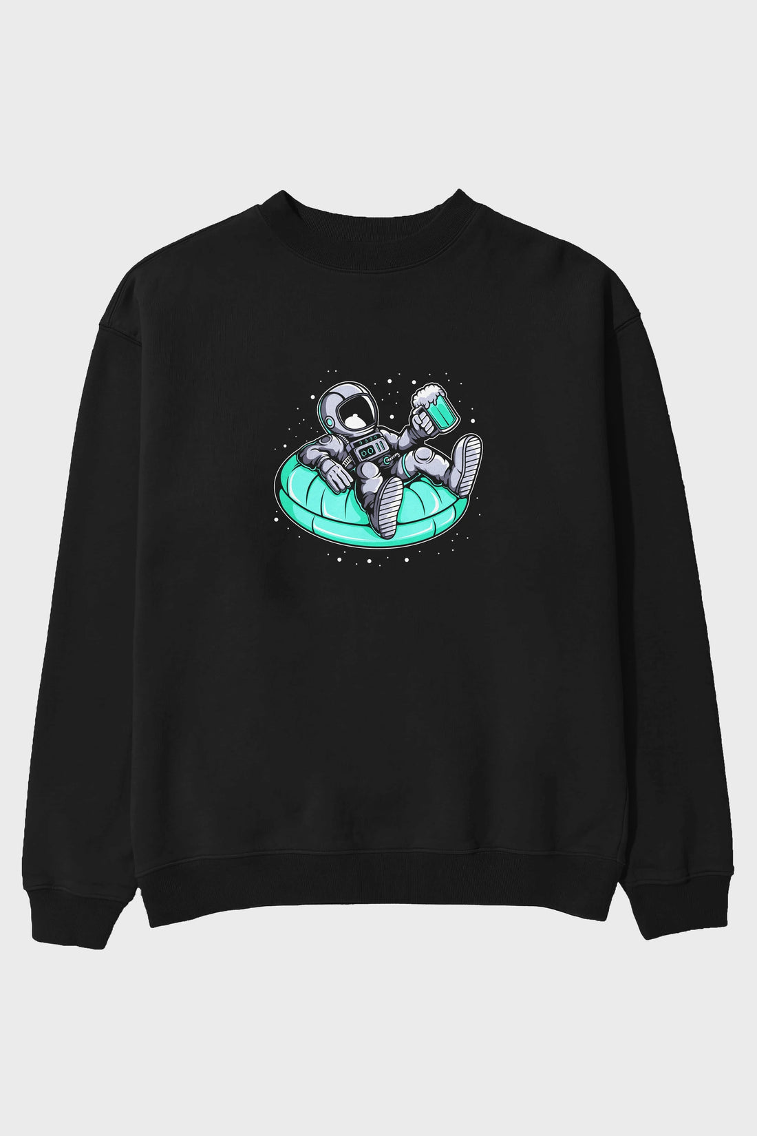 Astronaut Pool Float Ön Baskılı Oversize Sweatshirt Erkek Kadın Unisex
