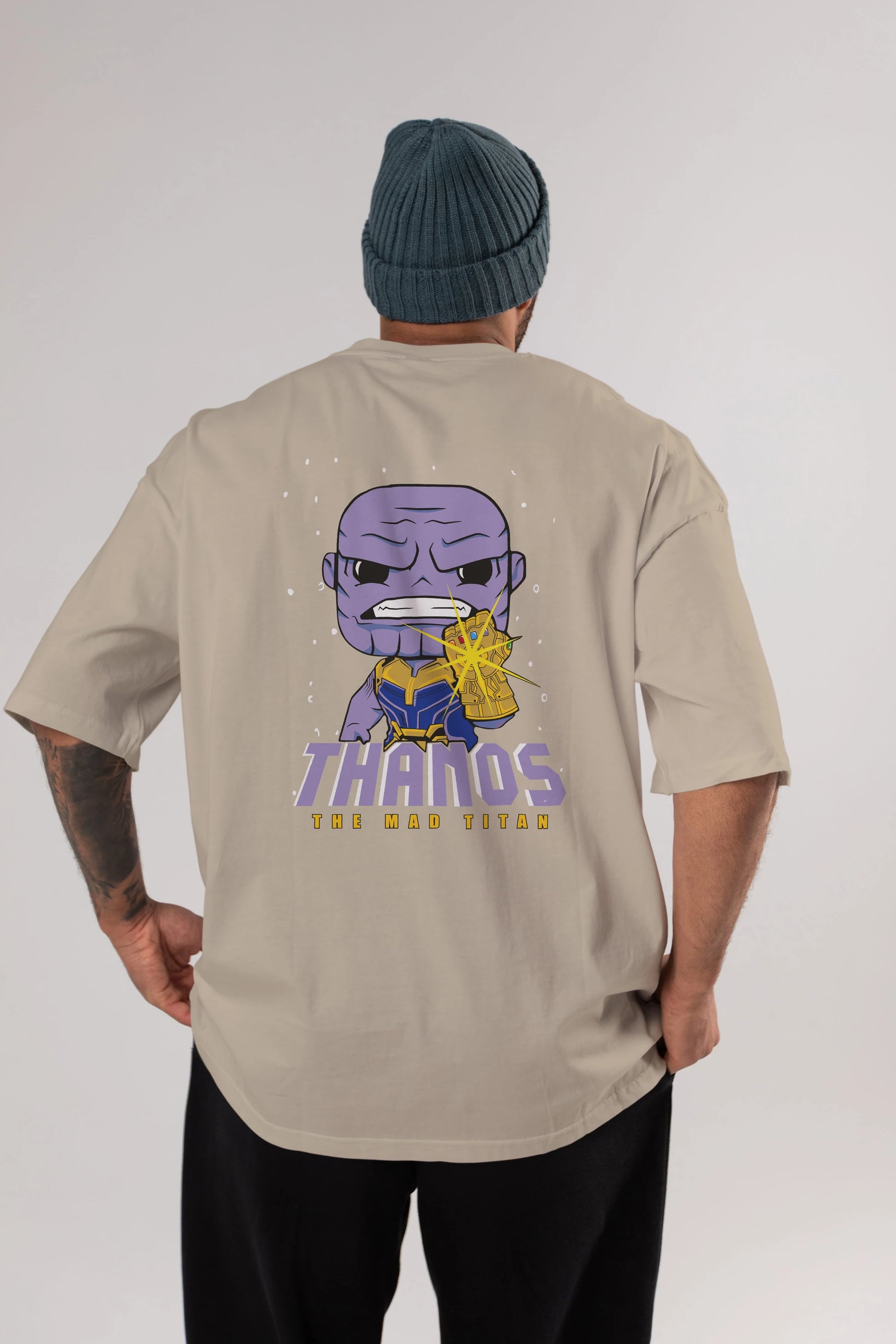 Thanos (1) Arka Baskılı Oversize t-shirt Erkek Kadın Unisex %100 Pamuk Bisiklet Yaka tişort