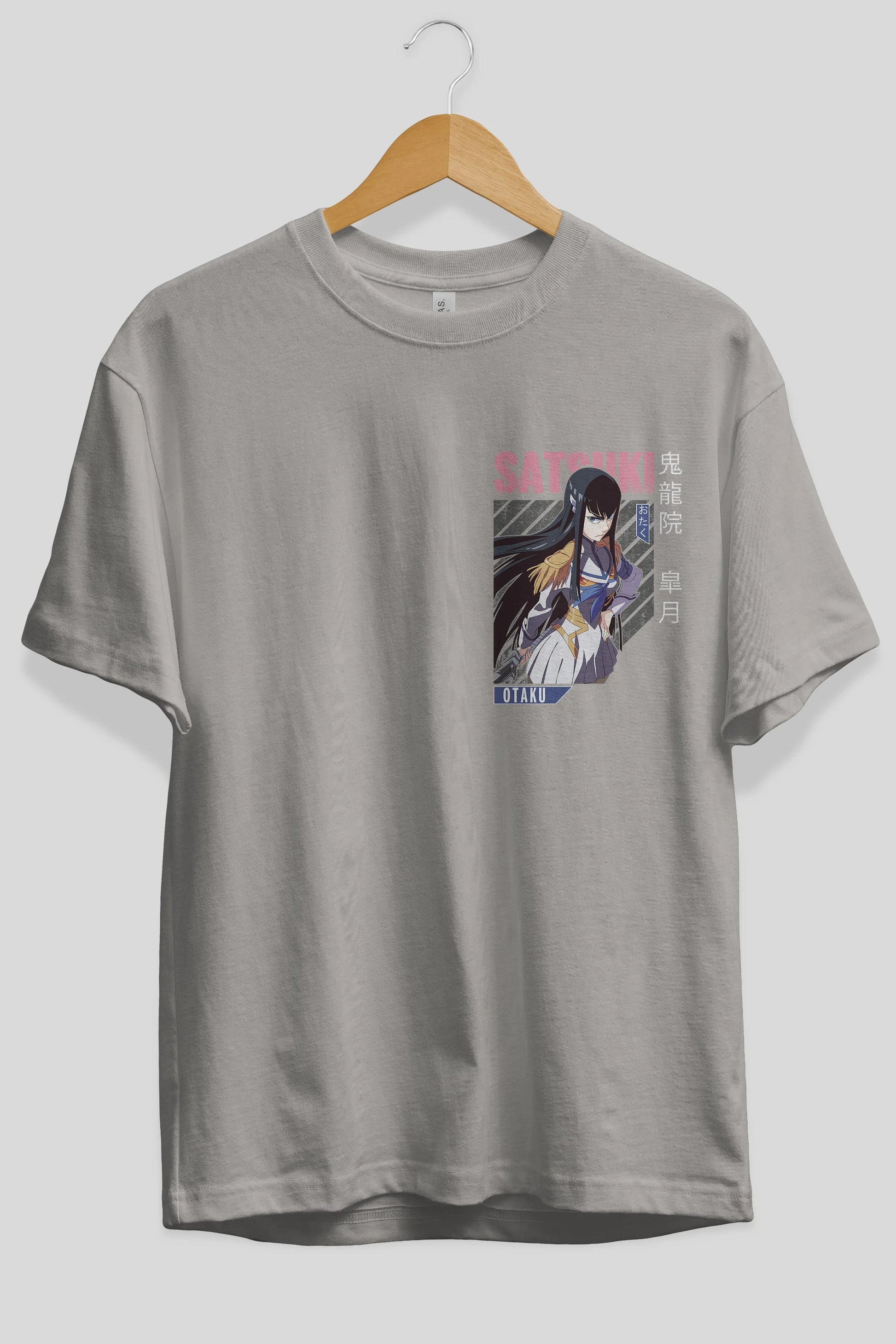 Satsuki Kiryuuin 8 Ön Sol Baskılı Oversize t-shirt Erkek Kadın Unisex %100 Pamuk Bisiklet Yaka tişort