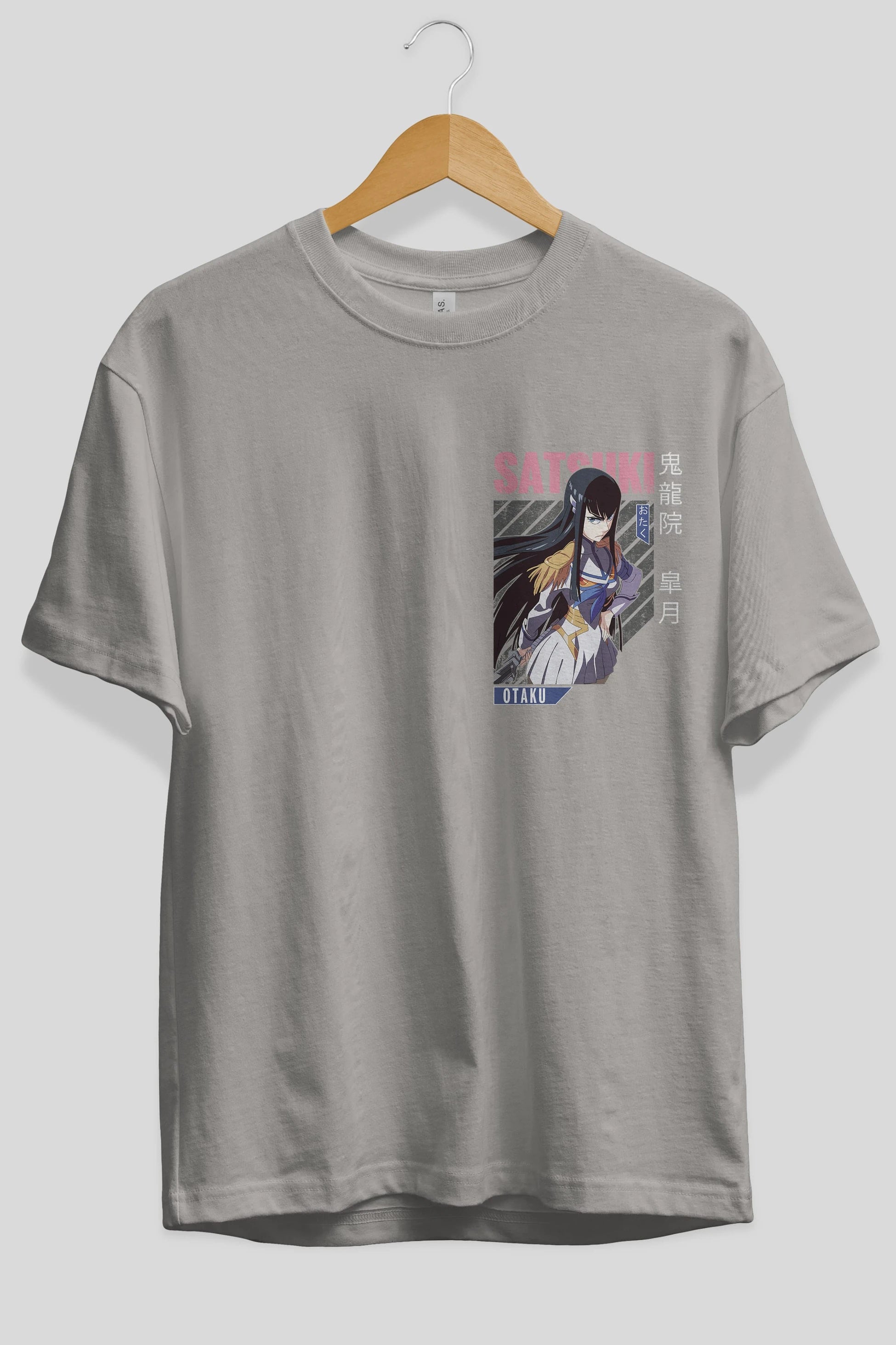 Satsuki Kiryuuin 8 Ön Sol Baskılı Oversize t-shirt Erkek Kadın Unisex %100 Pamuk Bisiklet Yaka tişort