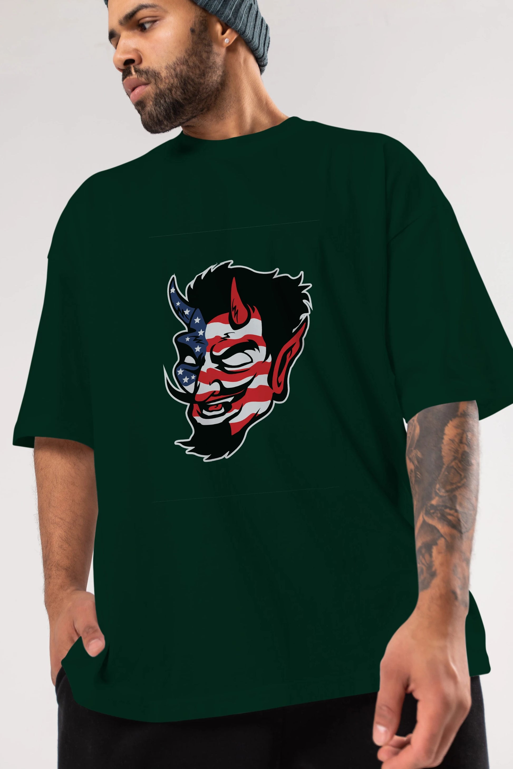 American Devil Ön Baskılı Oversize t-shirt Erkek Kadın Unisex %100 Pamuk tişort