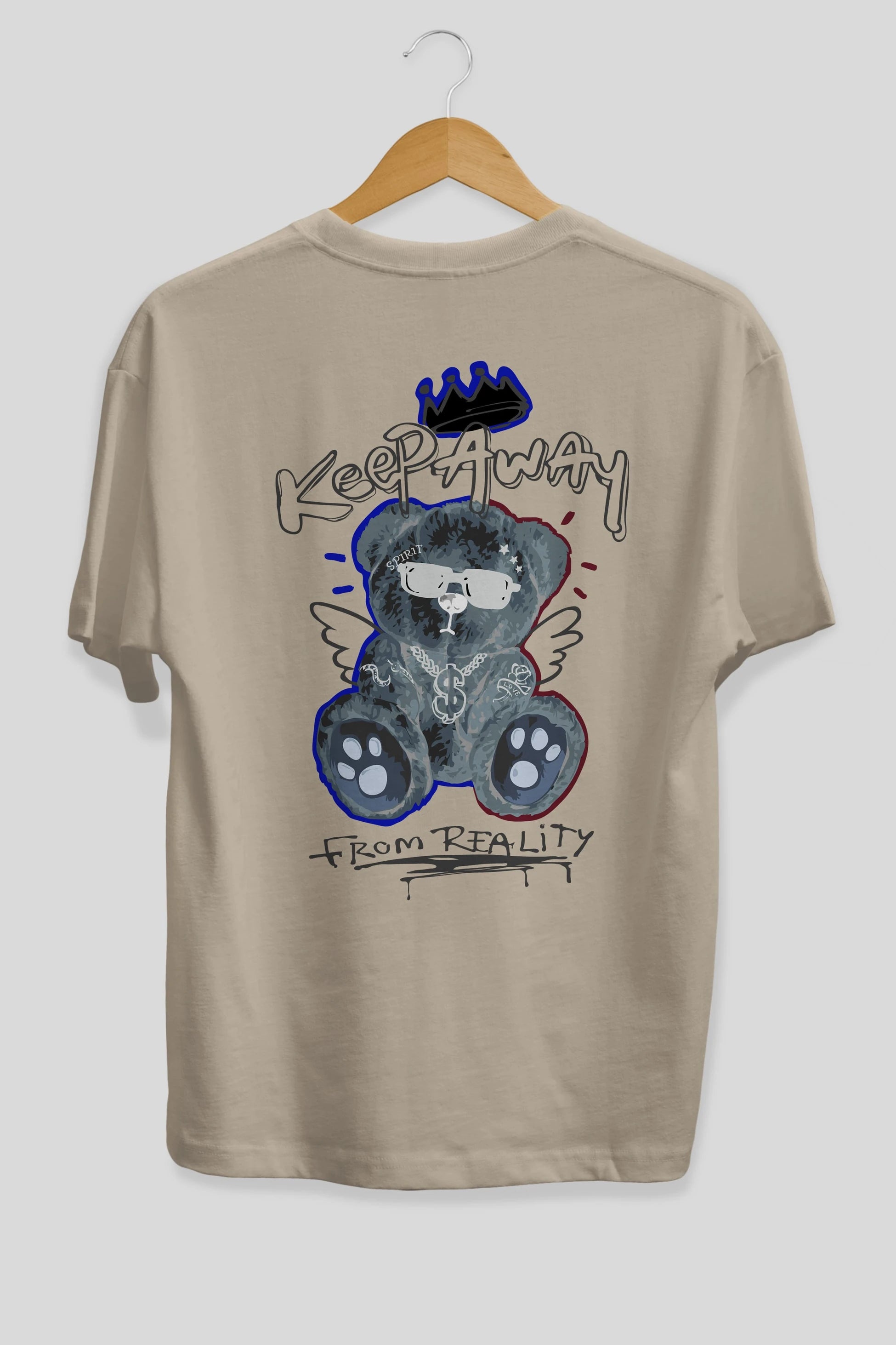 Keep Away Bear Arka Baskılı Oversize t-shirt Erkek Kadın Unisex