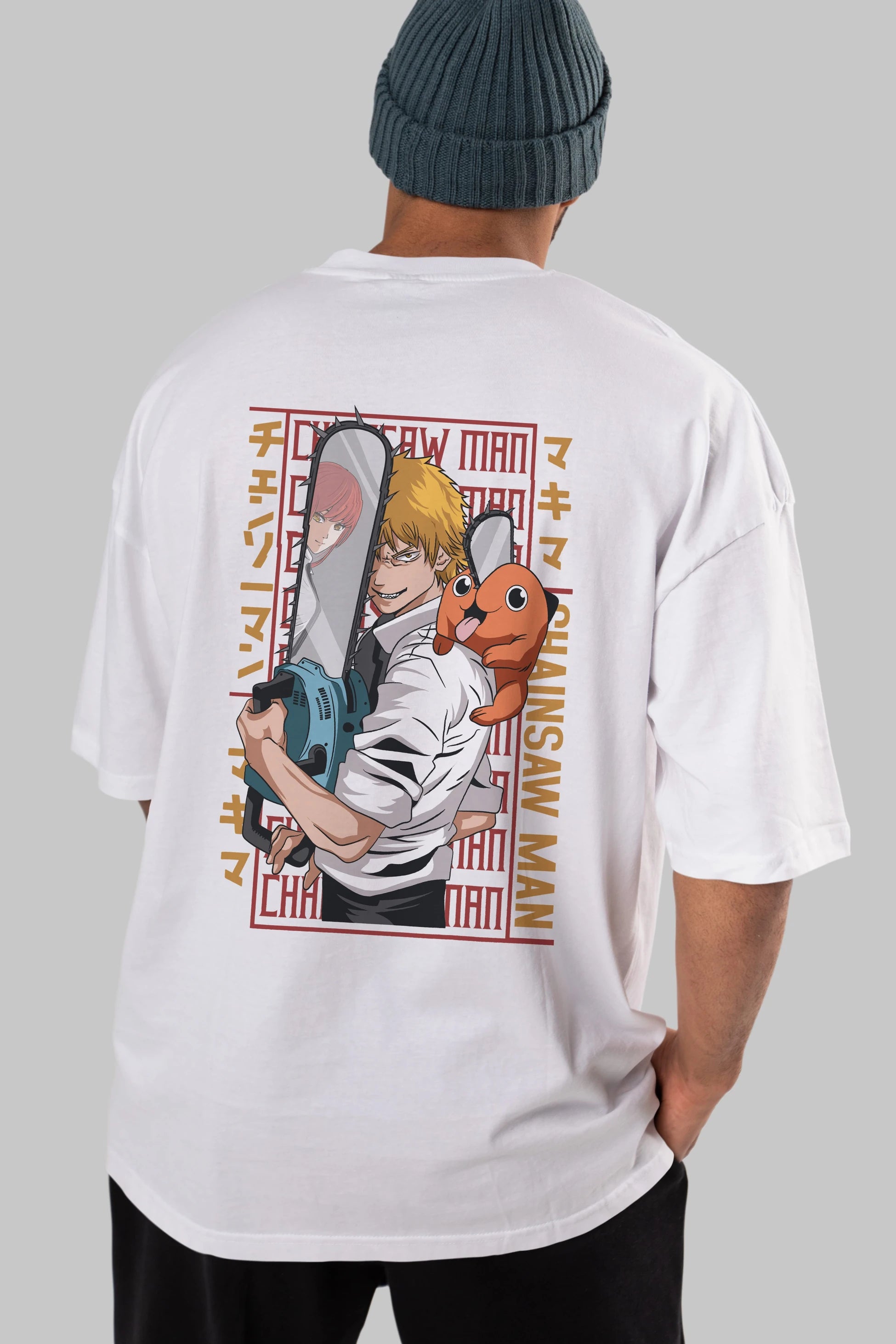Chainsaw DENJI Anime Arka Baskılı Oversize t-shirt Erkek Kadın Unisex