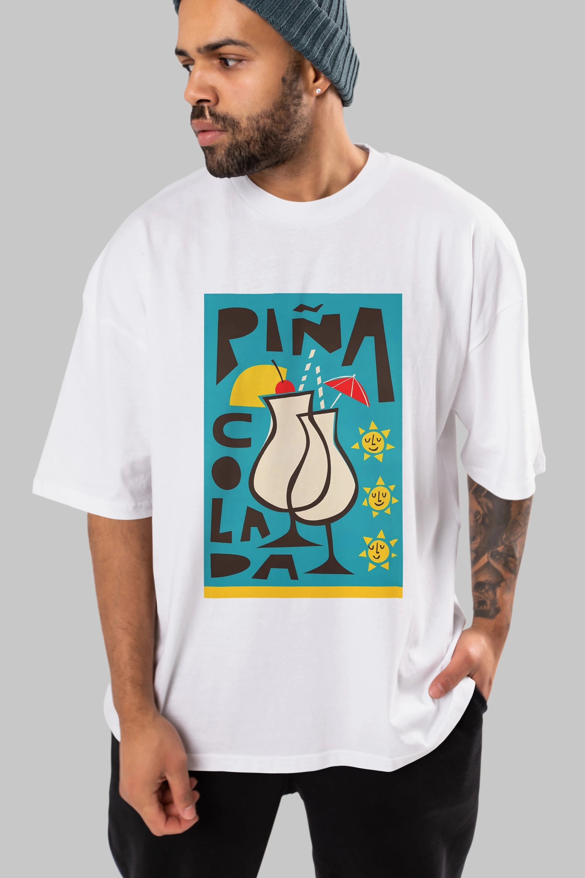 Pina Colada 4 Ön Baskılı Oversize t-shirt Erkek Kadın Unisex %100 Pamuk Bisiklet Yaka tişort
