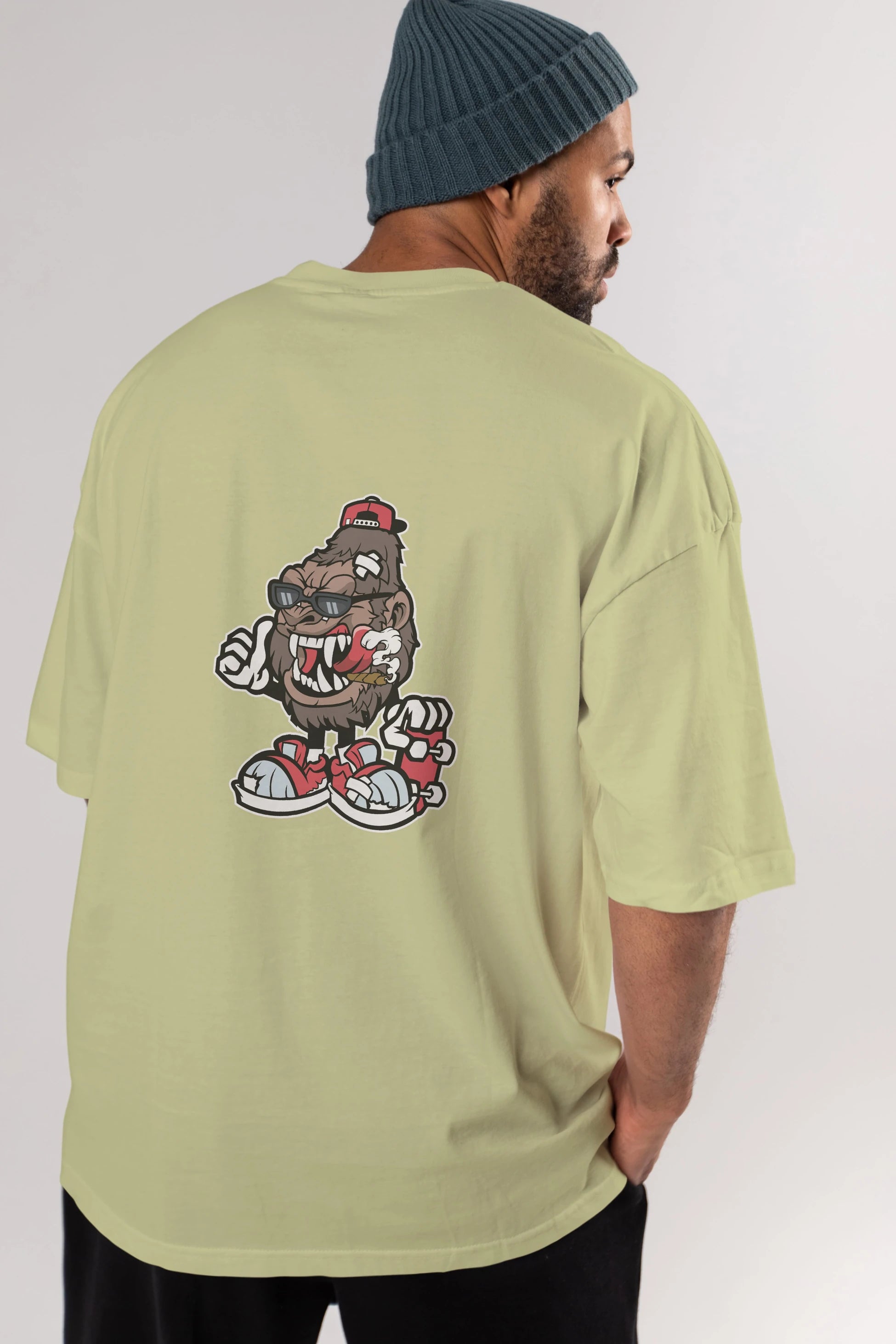 Gorilla Skater Arka Baskılı Oversize t-shirt Erkek Kadın Unisex %100 Pamuk tişort