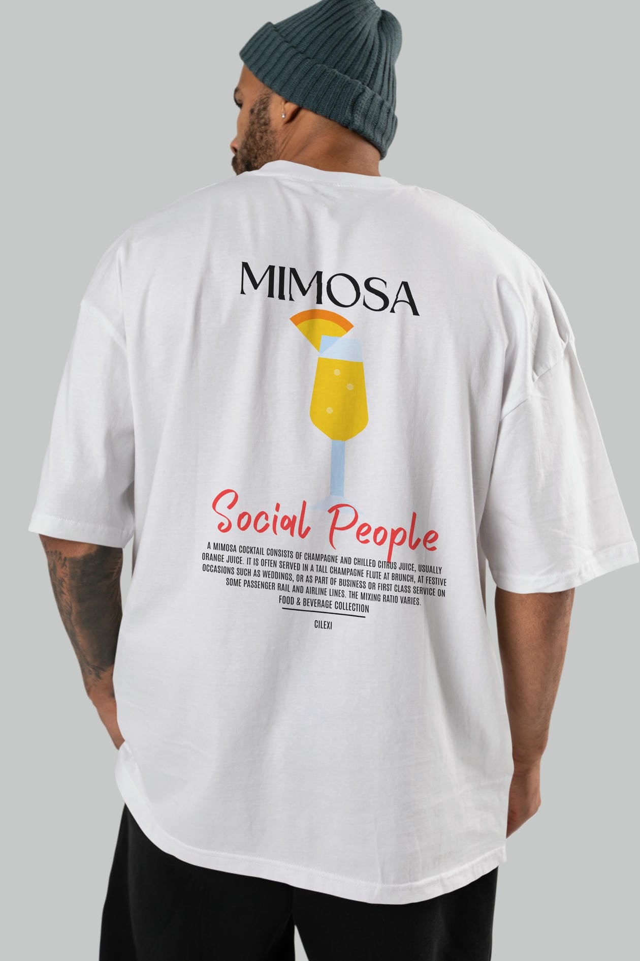 Mimosa Kokteyl Serisi Baskılı Oversize t-shirt Erkek Kadın Unisex %100 Pamuk Bisiklet Yaka tişort