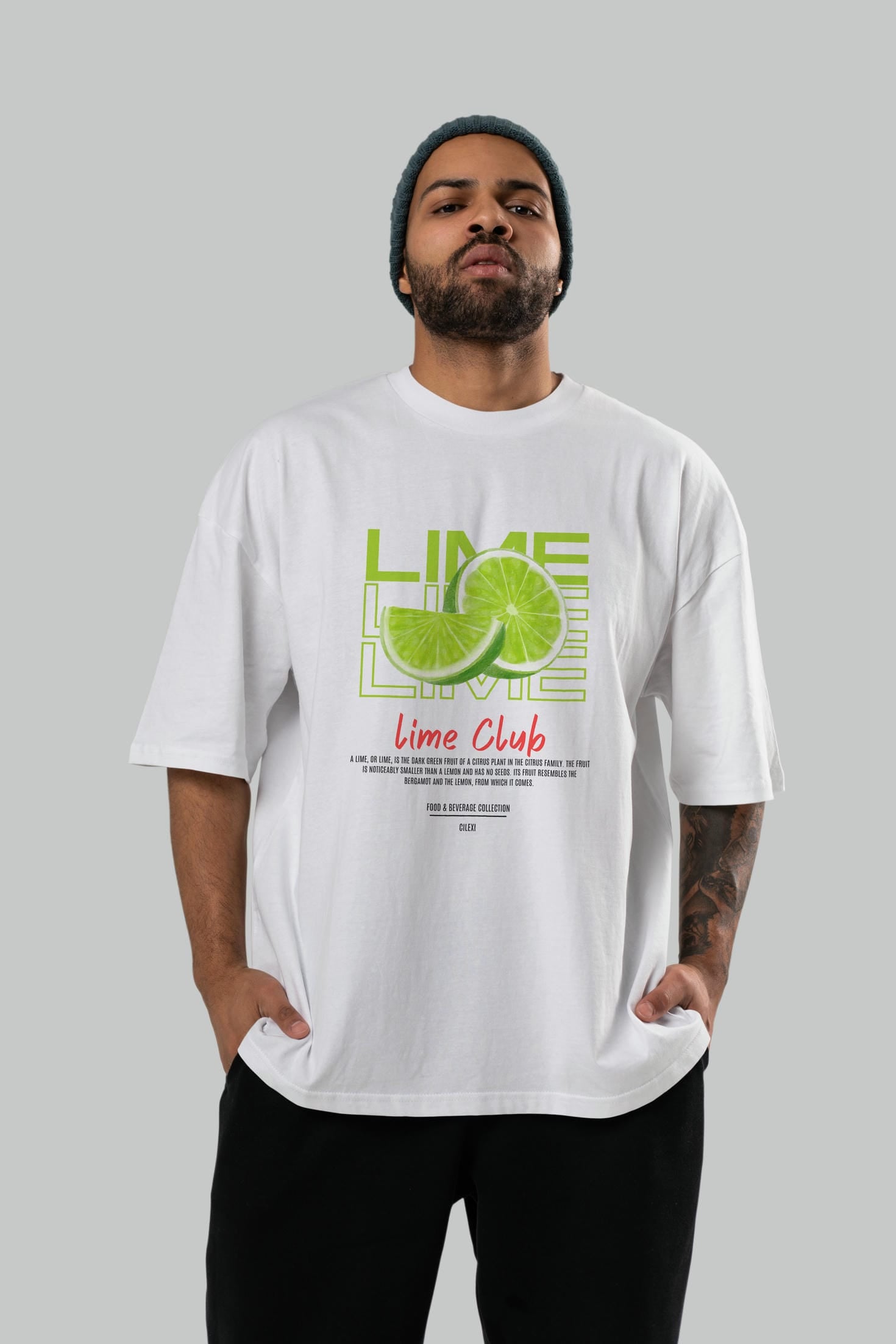 Lime Kokteyl Serisi ön Baskılı Oversize t-shirt Erkek Kadın %100 Pamuk Bisiklet Yaka tişort