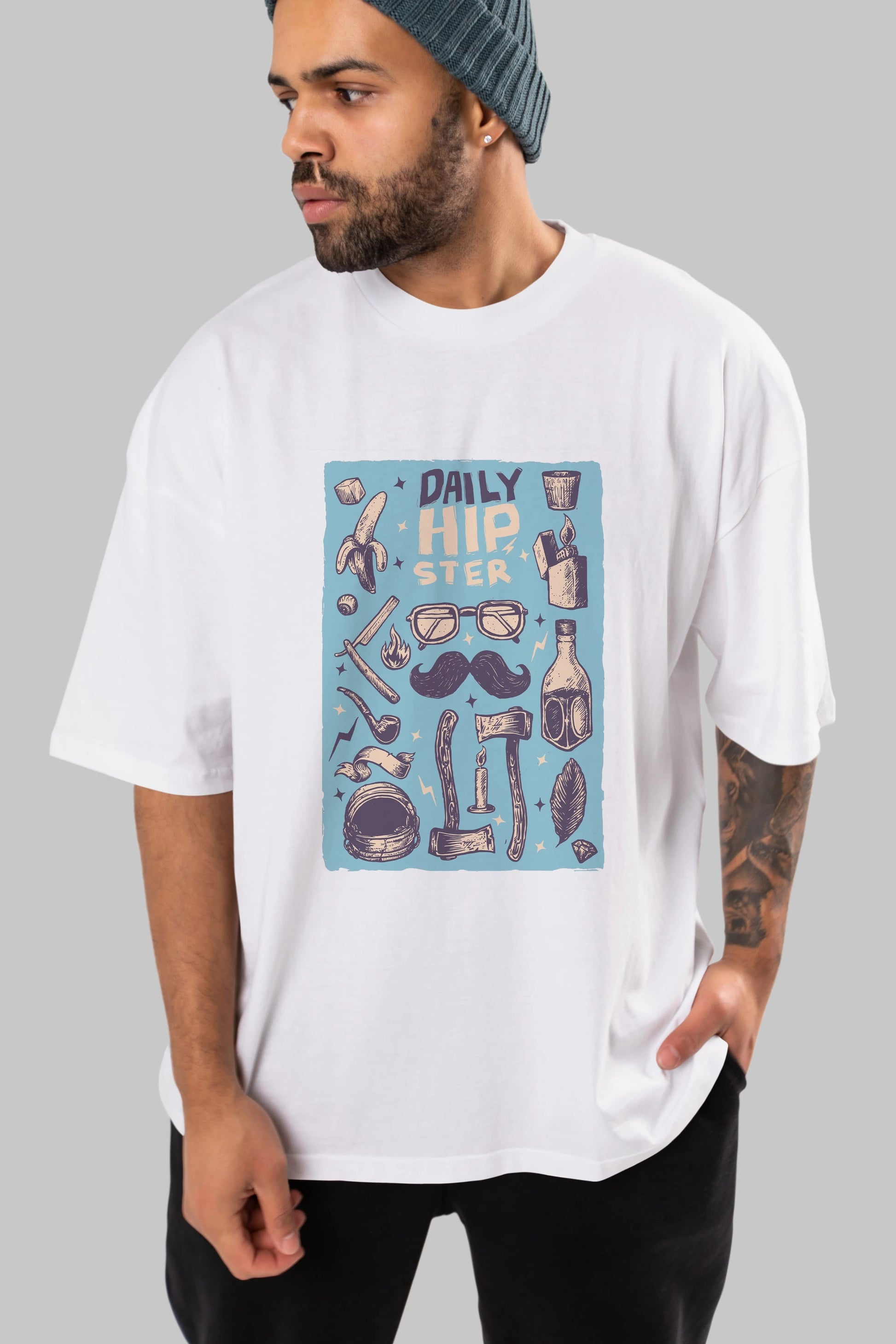 Hipster Ön Baskılı Oversize t-shirt Erkek Kadın Unisex %100 Pamuk tişort