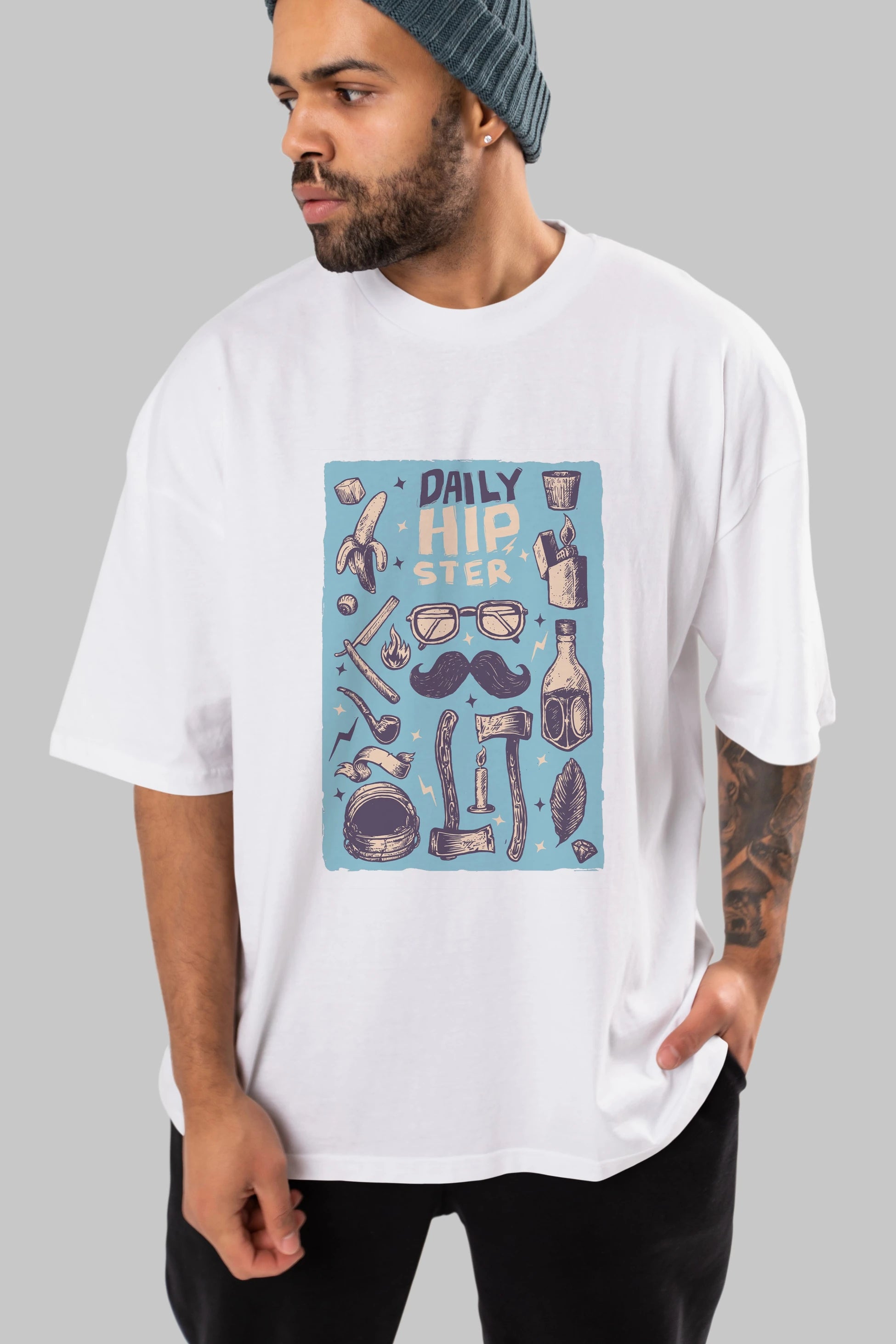 Hipster Ön Baskılı Oversize t-shirt Erkek Kadın Unisex %100 Pamuk tişort