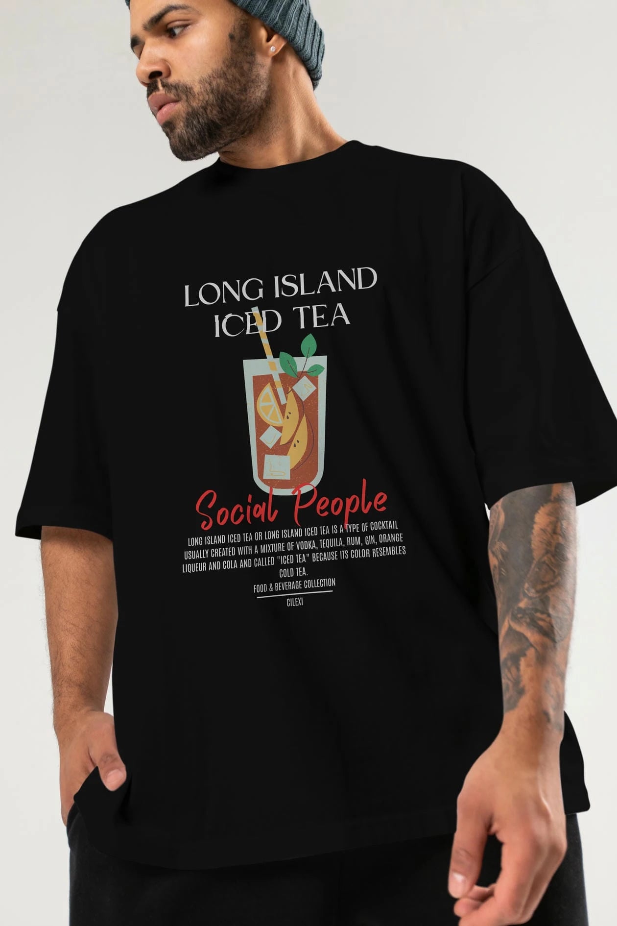 Long Island ıced tea Kokteyl Serisi ön Baskılı Oversize t-shirt Erkek Kadın %100 Pamuk Bisiklet Yaka tişort