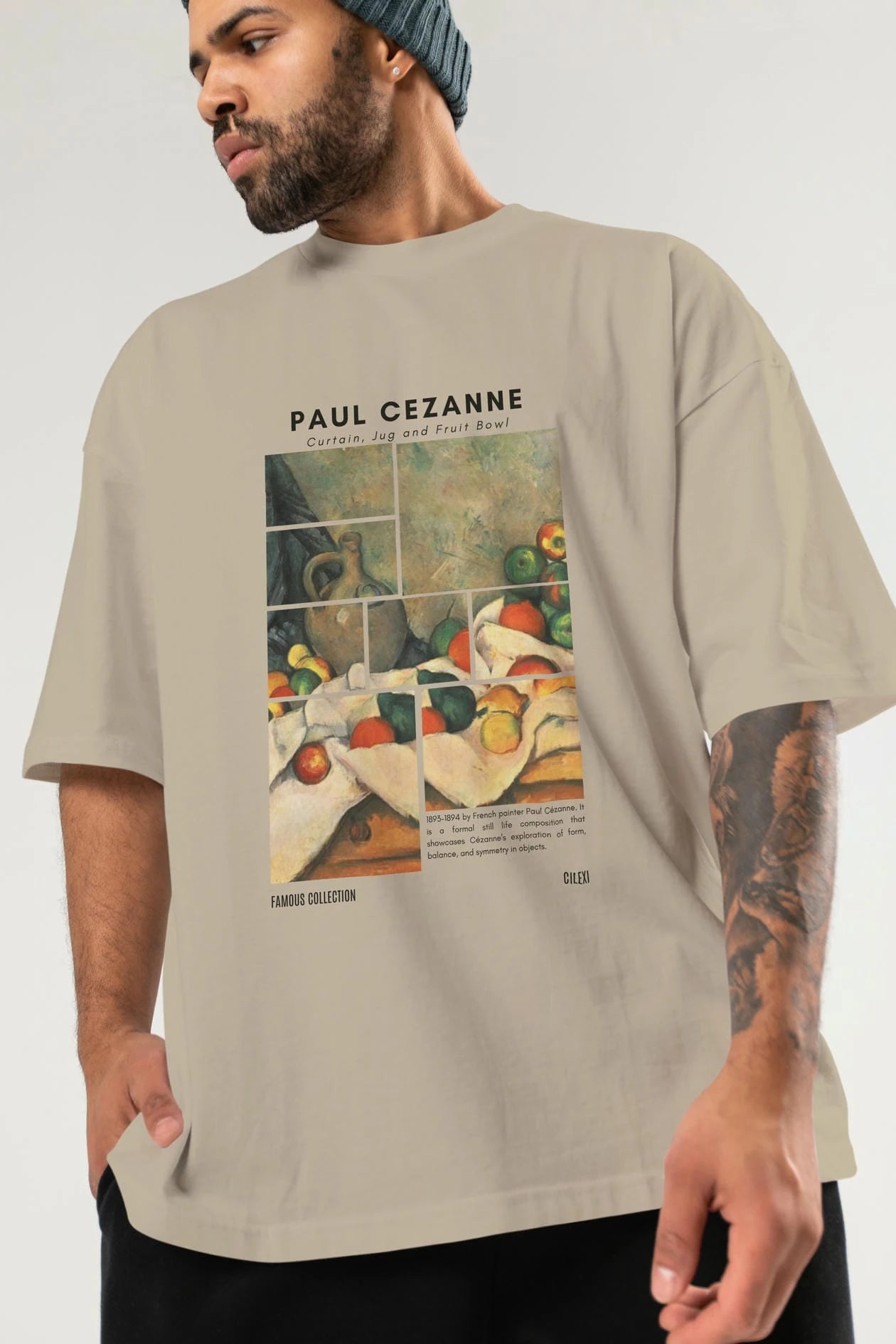 Paul Cezanne Curtain ön Baskılı Oversize t-shirt Erkek Kadın Bisiklet Yaka Pamuk tişort