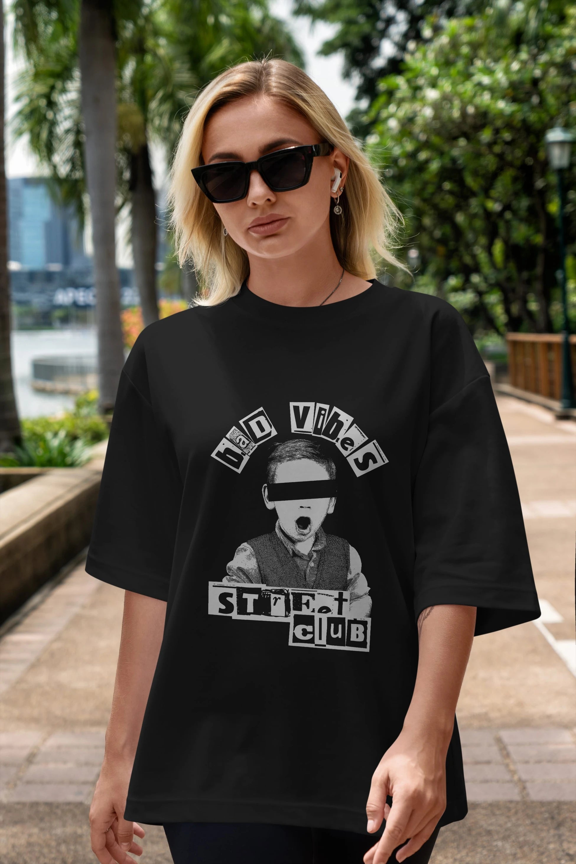Bad Vibes Street Club Ön Baskılı Oversize t-shirt Erkek Kadın Unisex